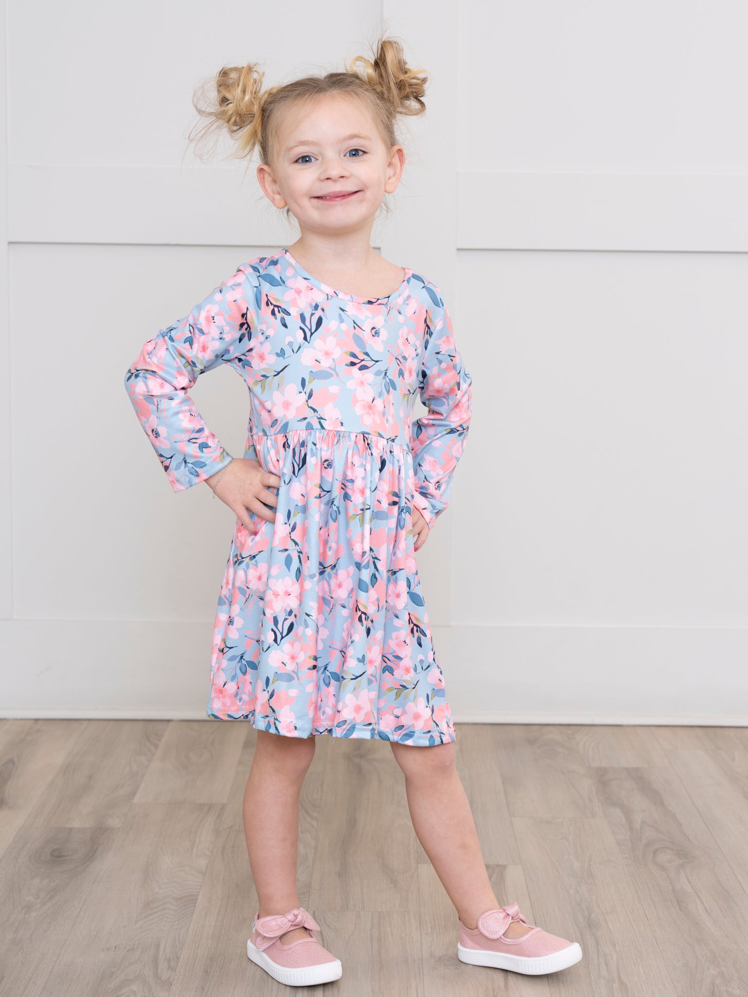 Blue & Pink Flowers Swing Dress - Marie Nicole Clothing