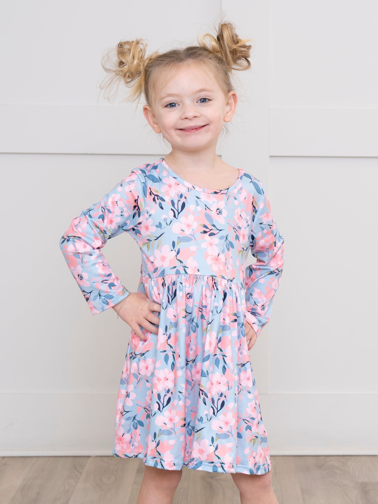Blue & Pink Flowers Swing Dress - Marie Nicole Clothing