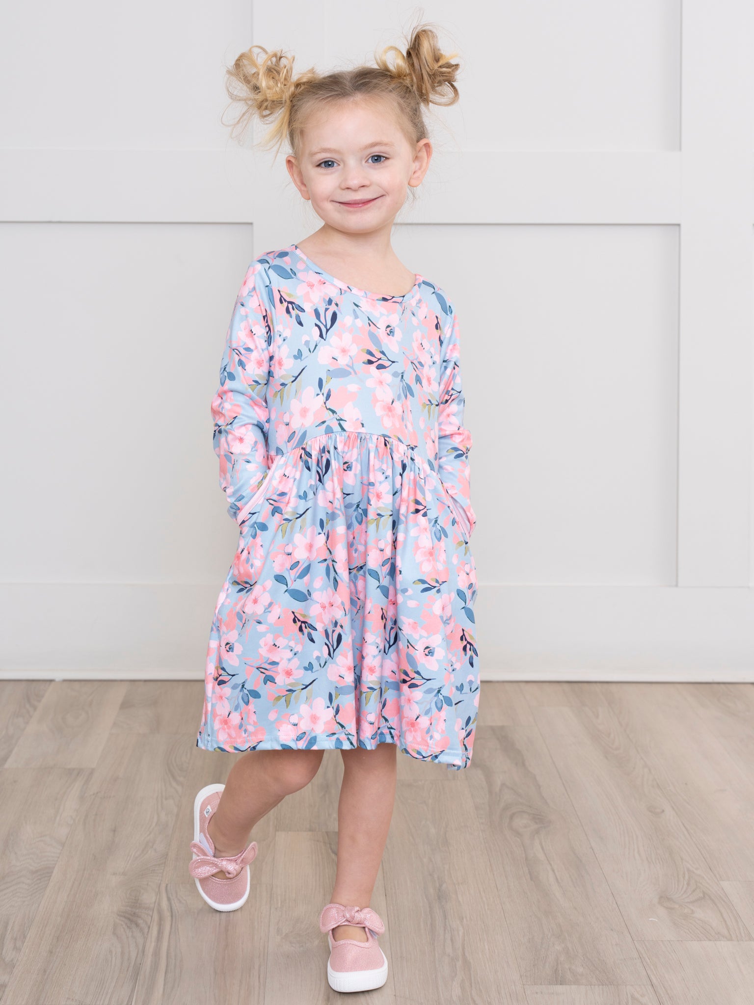 Blue & Pink Flowers Swing Dress - Marie Nicole Clothing