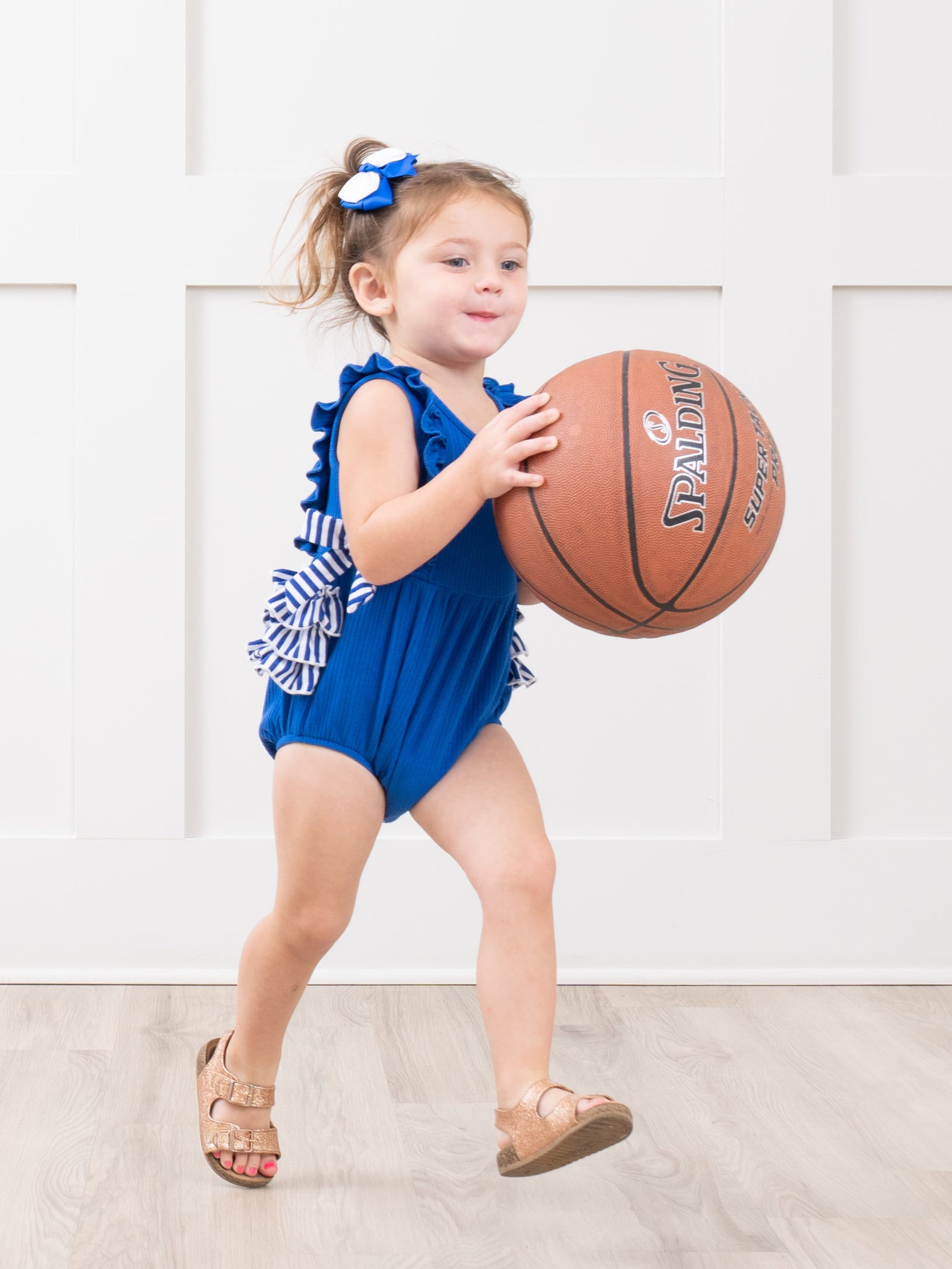 Blue & White Striped Ruffle Romper - Marie Nicole Clothing