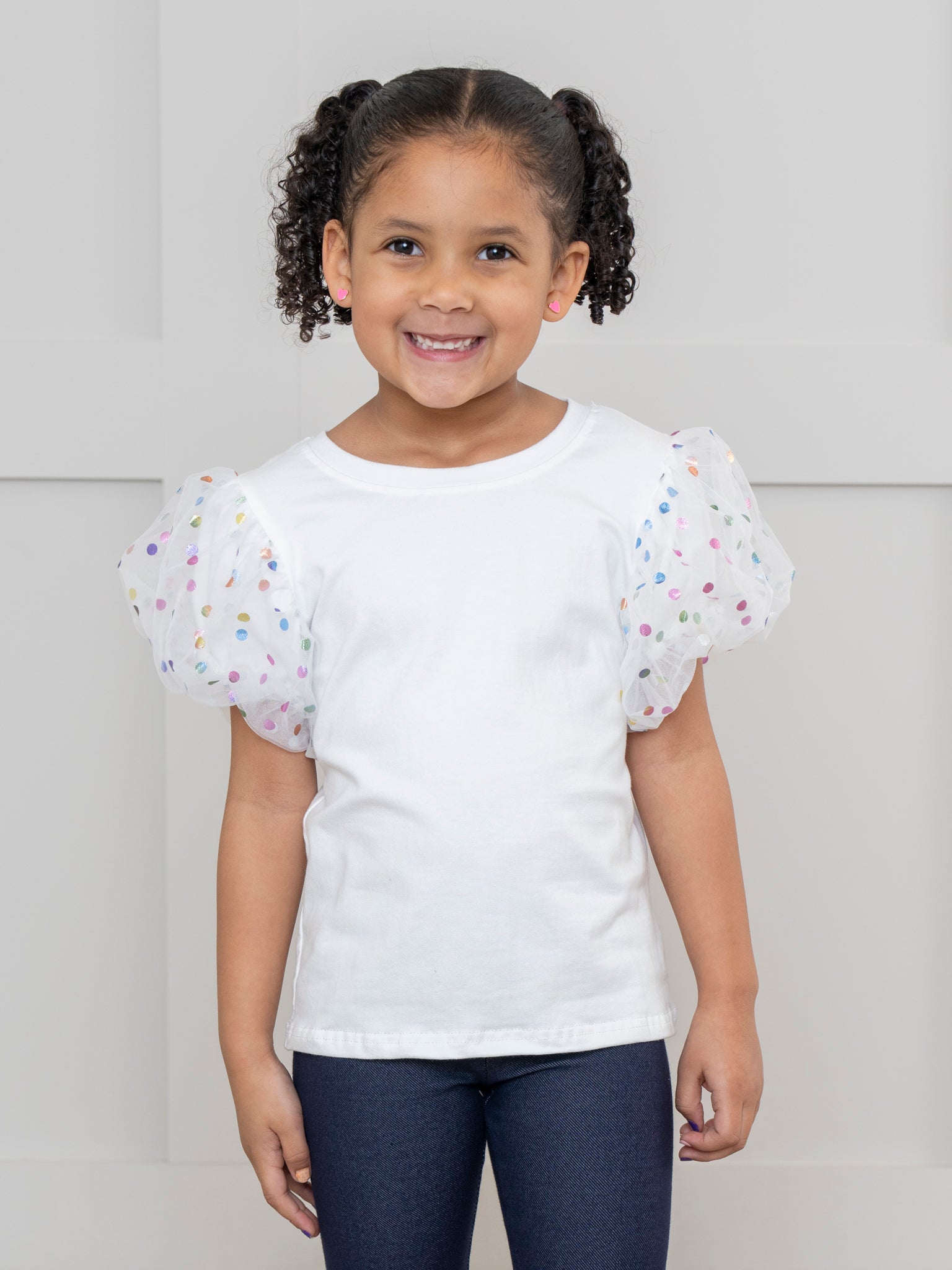 White Confetti Puff Sleeve Shirt - Marie Nicole Clothing