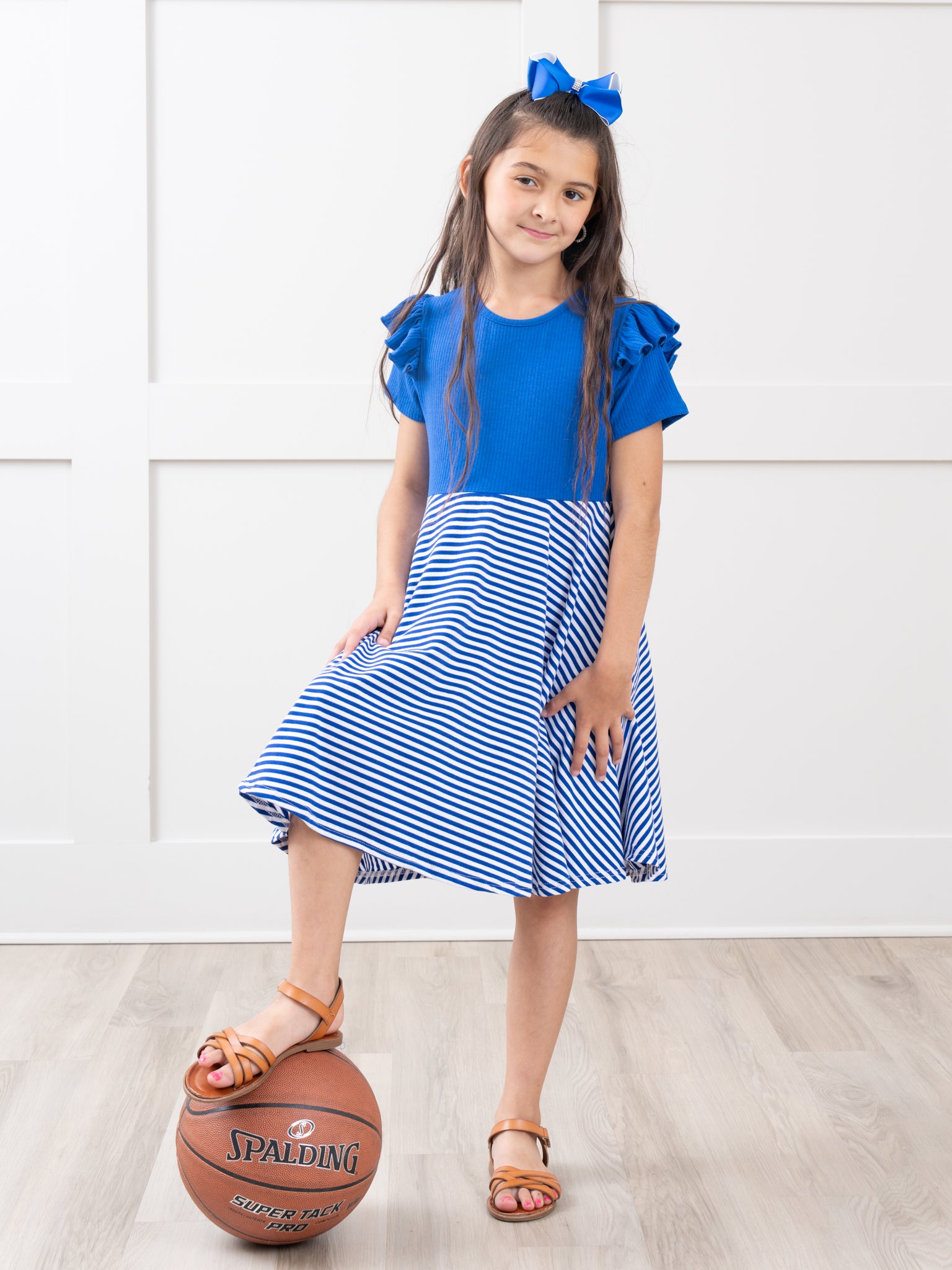 Blue & White Striped Ruffle Dress - Marie Nicole Clothing