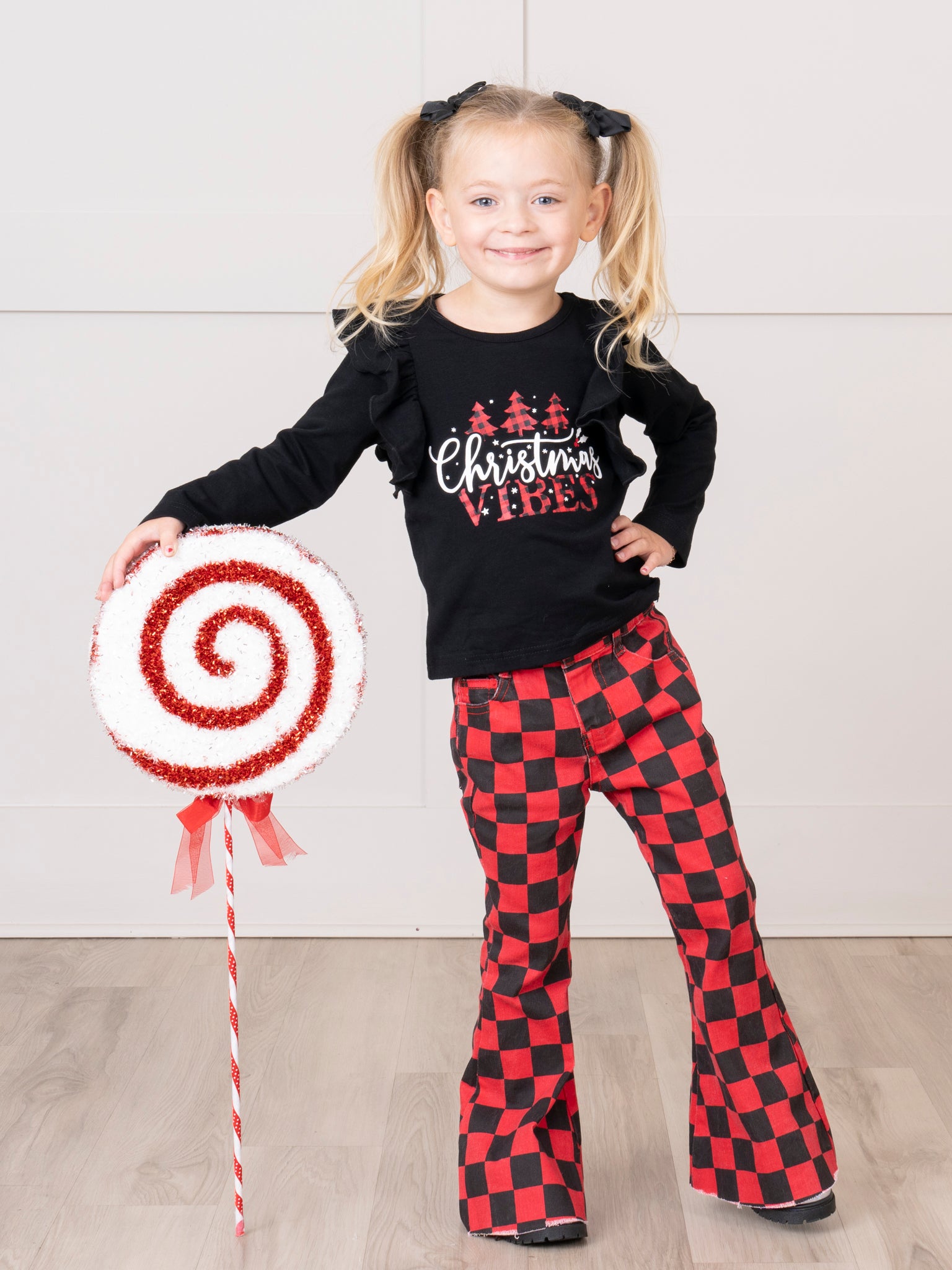 Red & Black Checkers "Christmas Vibes" Outfit - Marie Nicole Clothing