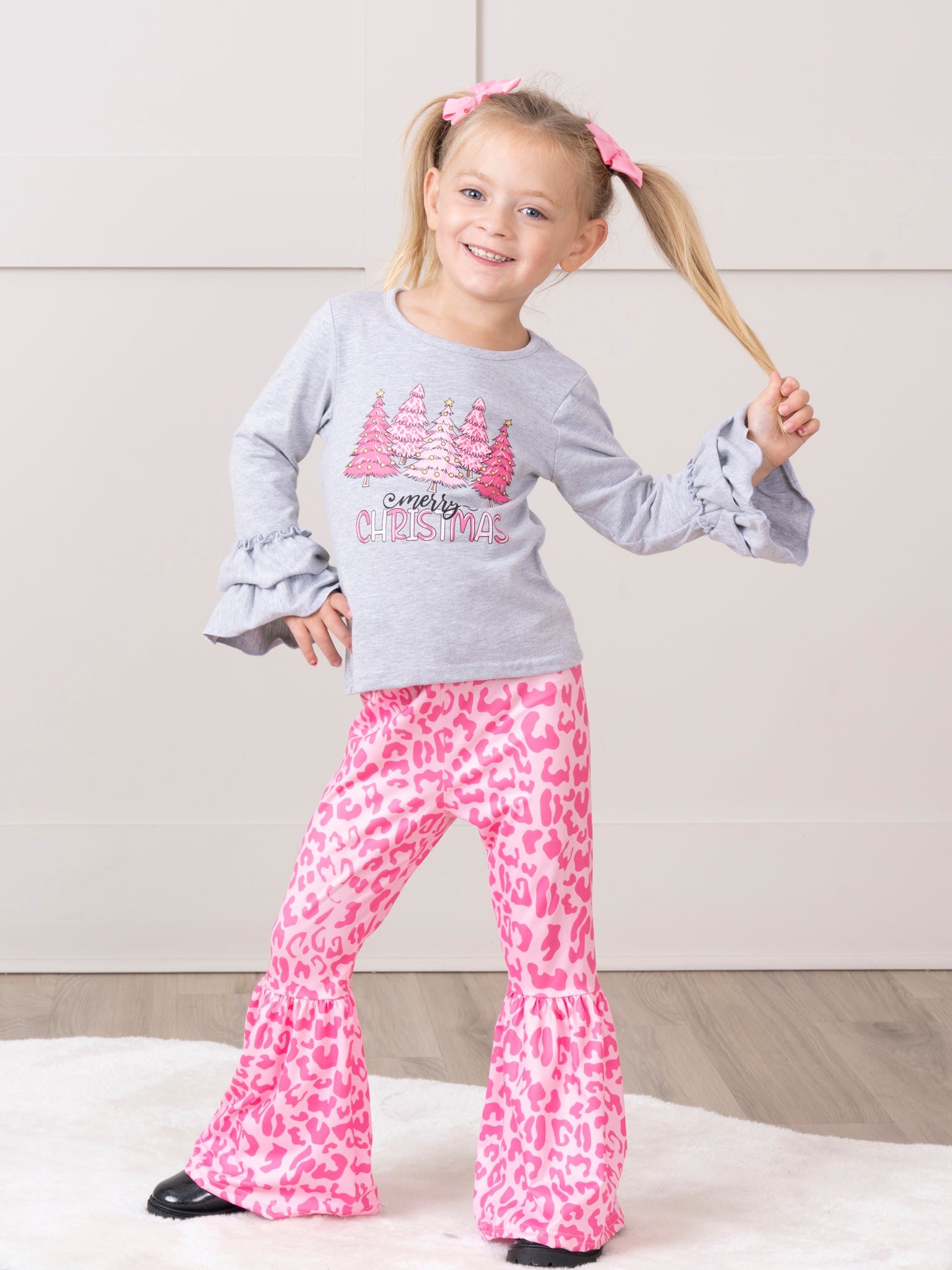 Leopard Print Bell Bottom Christmas Outfit - Marie Nicole Clothing