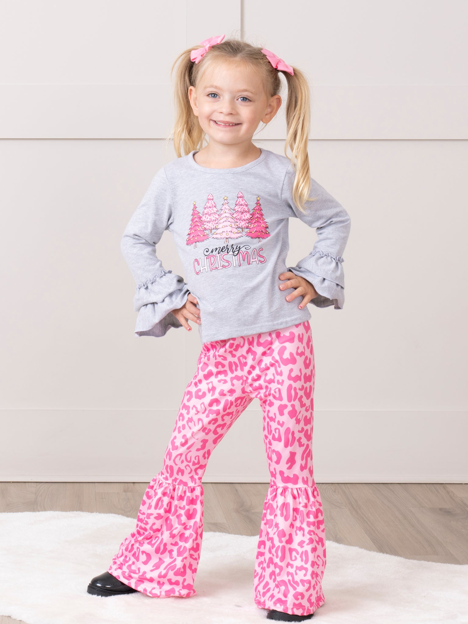 Leopard Print Bell Bottom Christmas Outfit - Marie Nicole Clothing