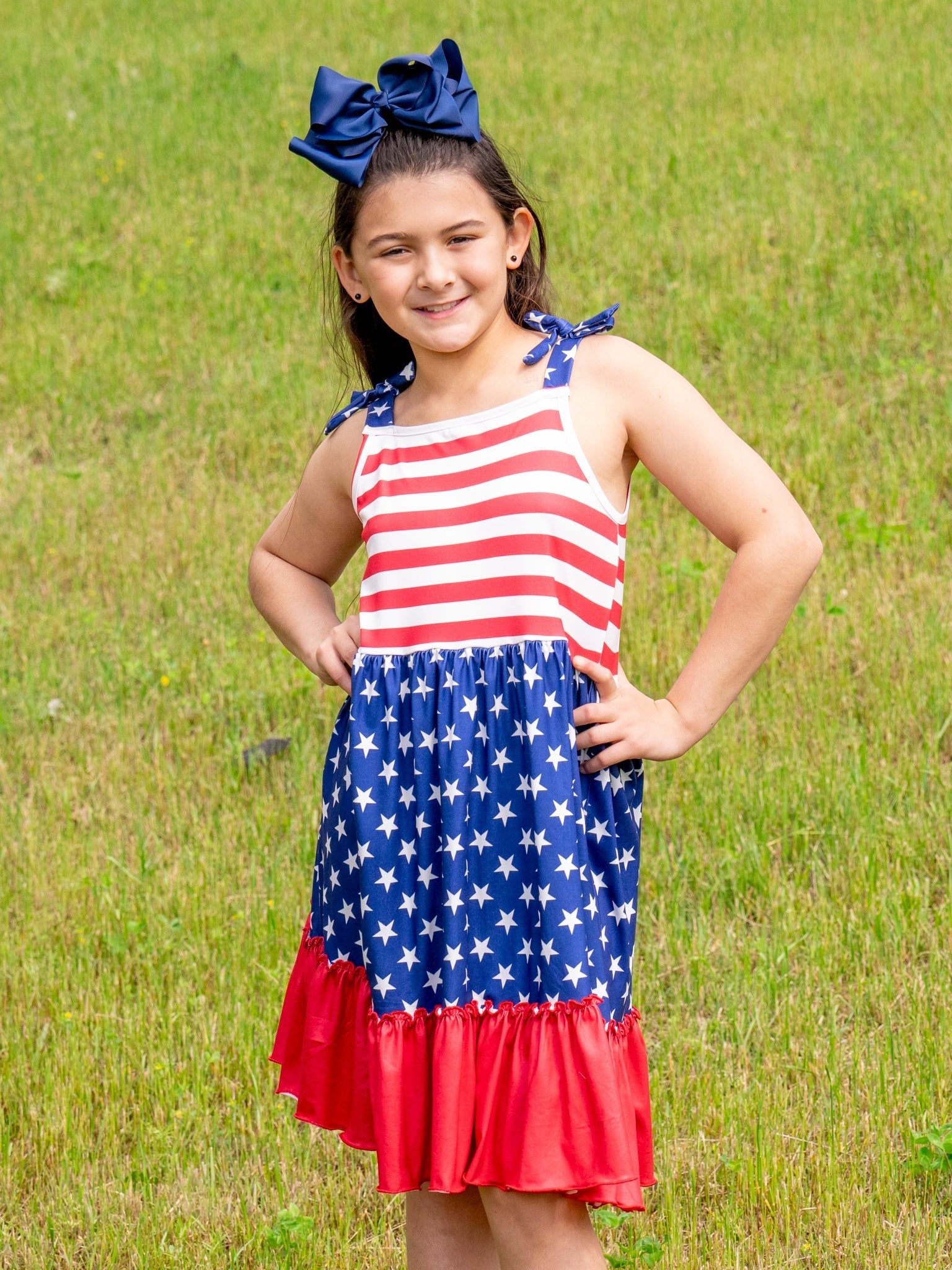 Stars & Stripes Tiered Ruffle Dress - Marie Nicole Clothing