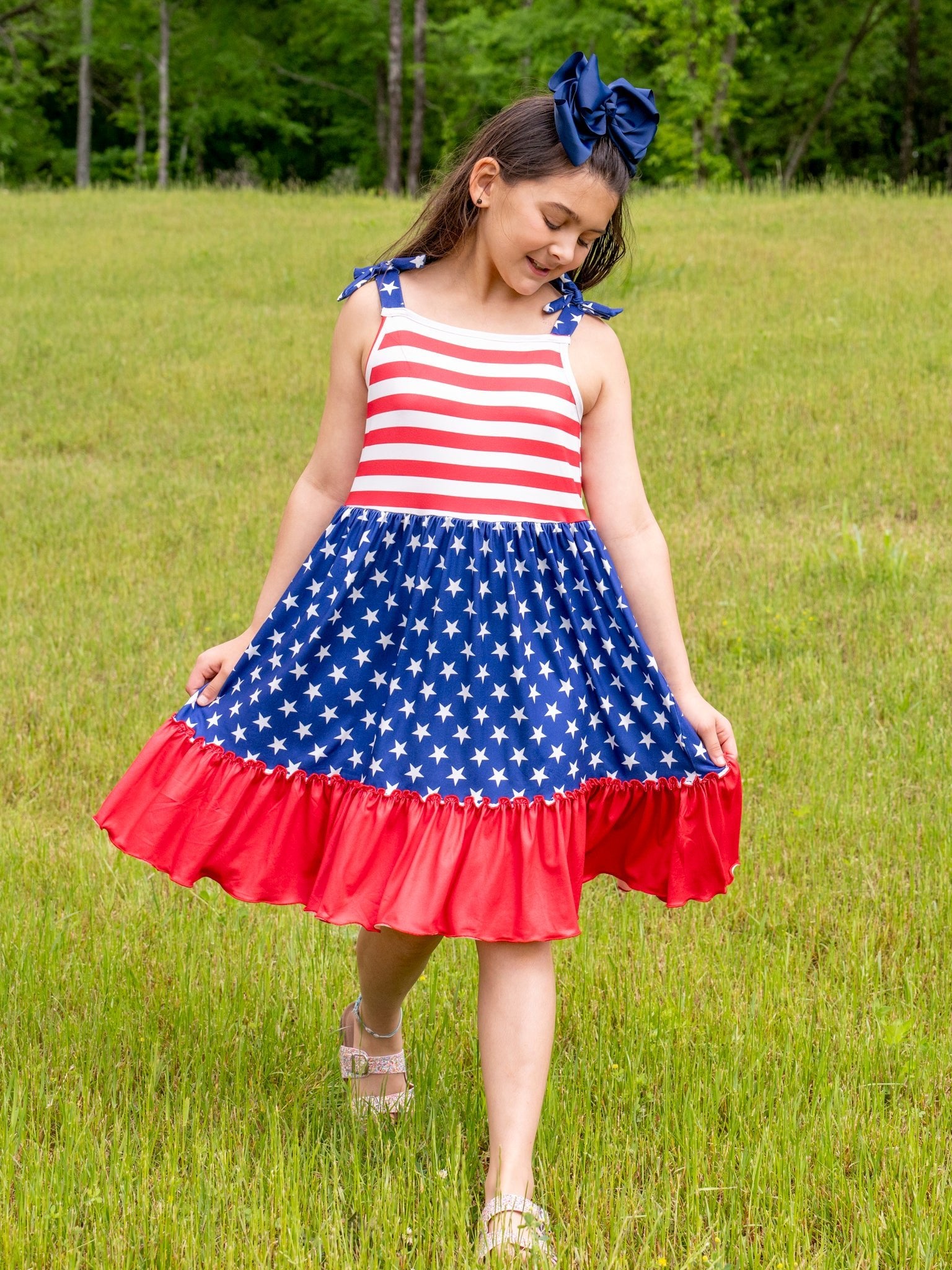 Stars & Stripes Tiered Ruffle Dress - Marie Nicole Clothing