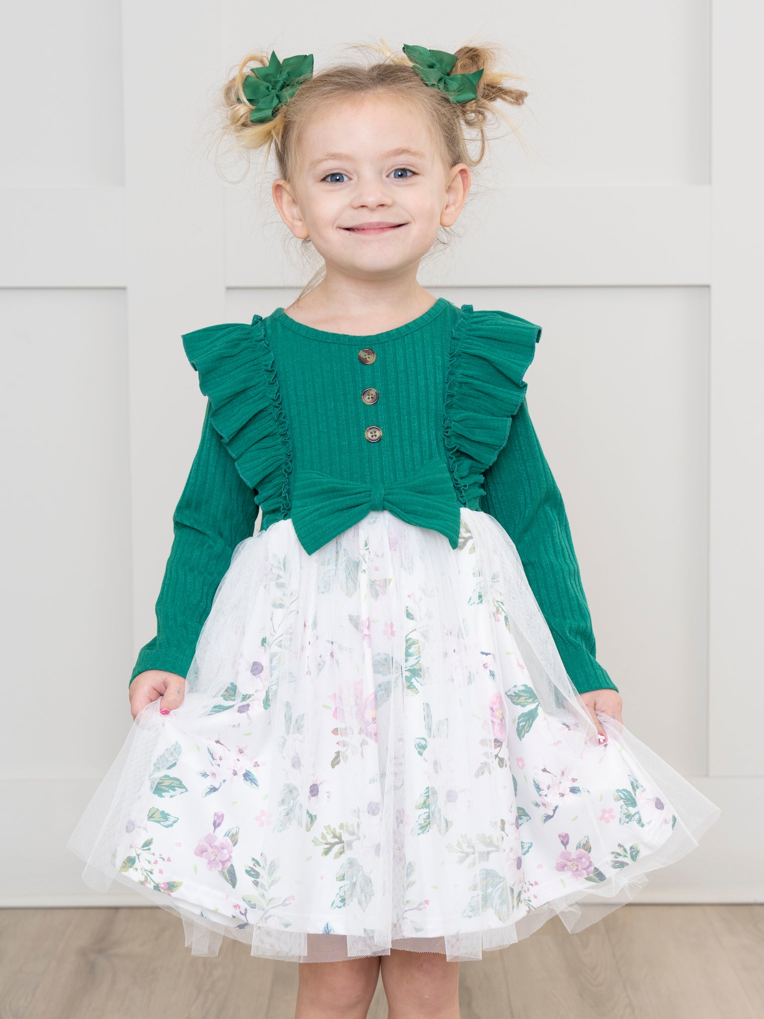 Green Garden Ruffle Tulle Dress - Marie Nicole Clothing