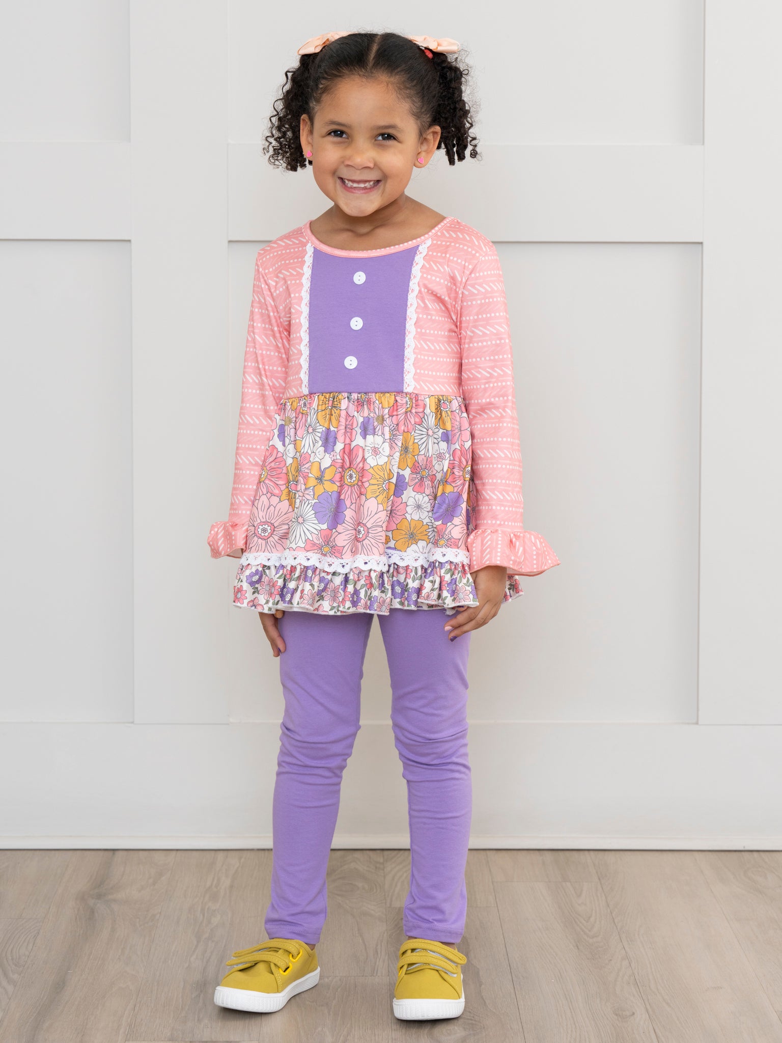 Purple & Pink Marigold Lace Trim Outfit - Marie Nicole Clothing