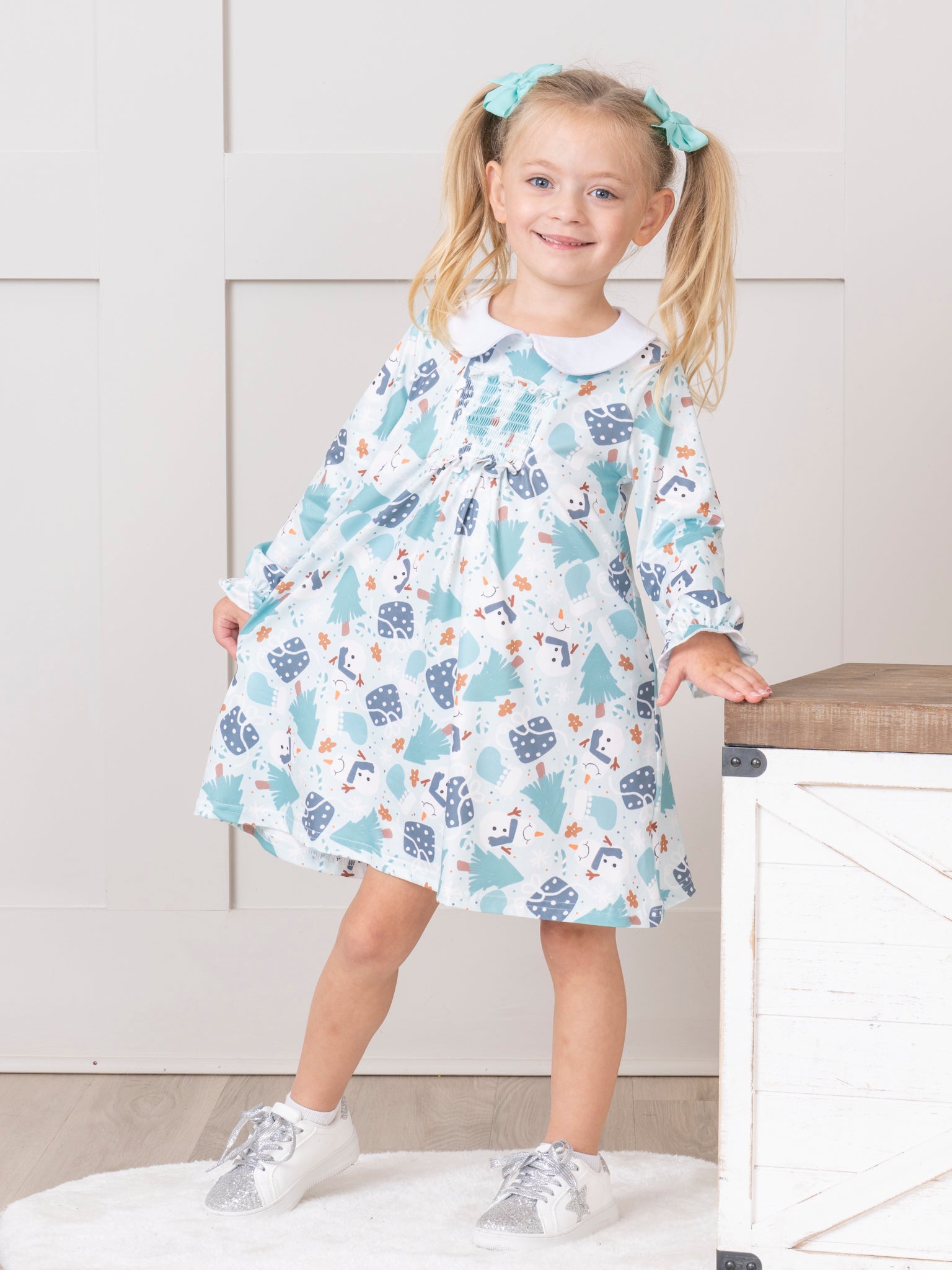 Mint & Teal Snow Day Dress - Marie Nicole Clothing
