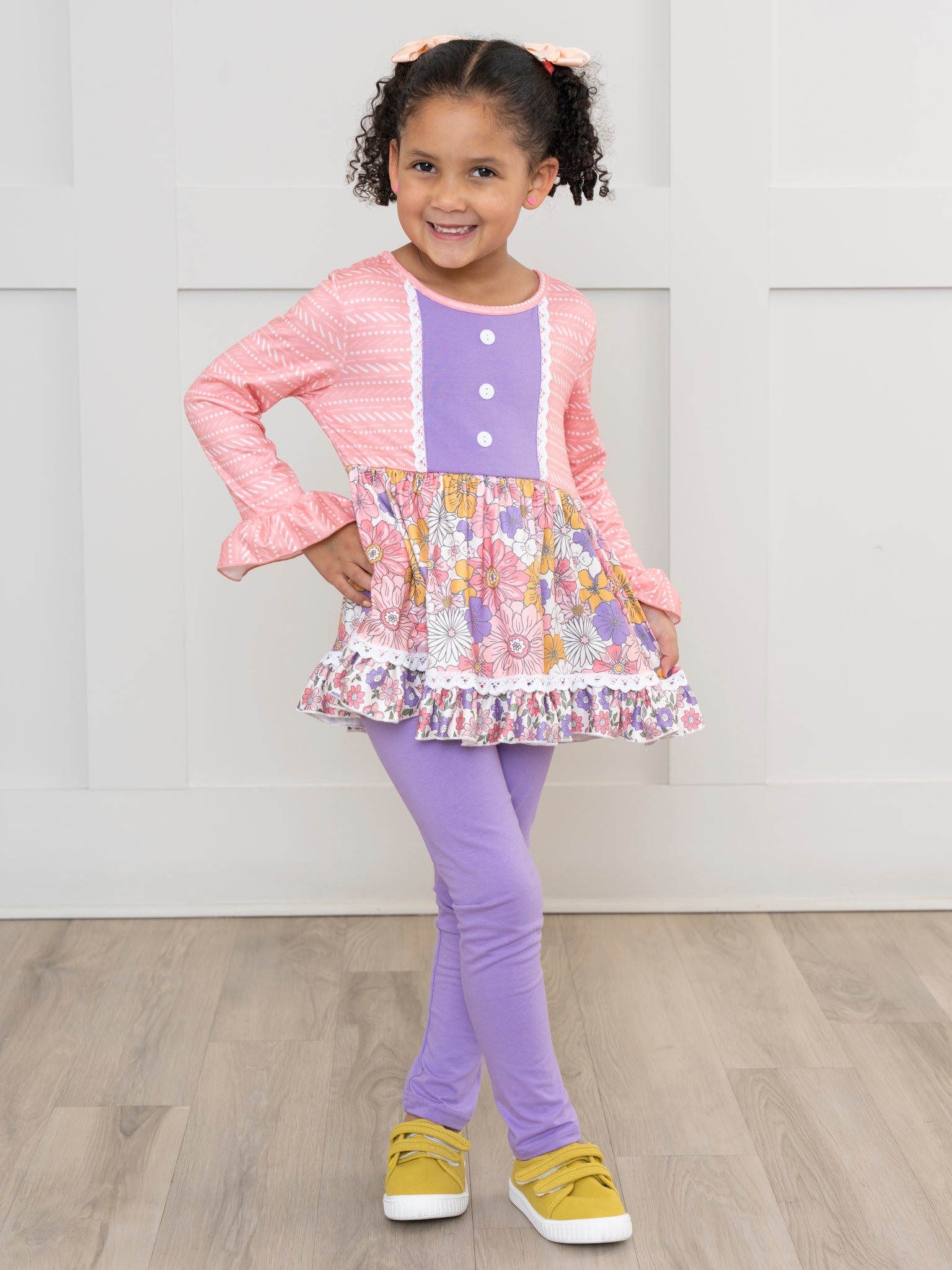Purple & Pink Marigold Lace Trim Outfit - Marie Nicole Clothing