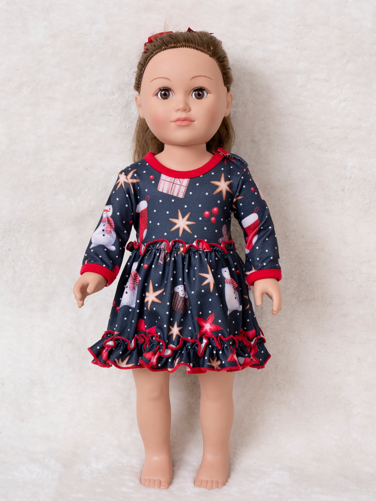 Red Trim Christmas Dreams Baby Doll Dress - Marie Nicole Clothing