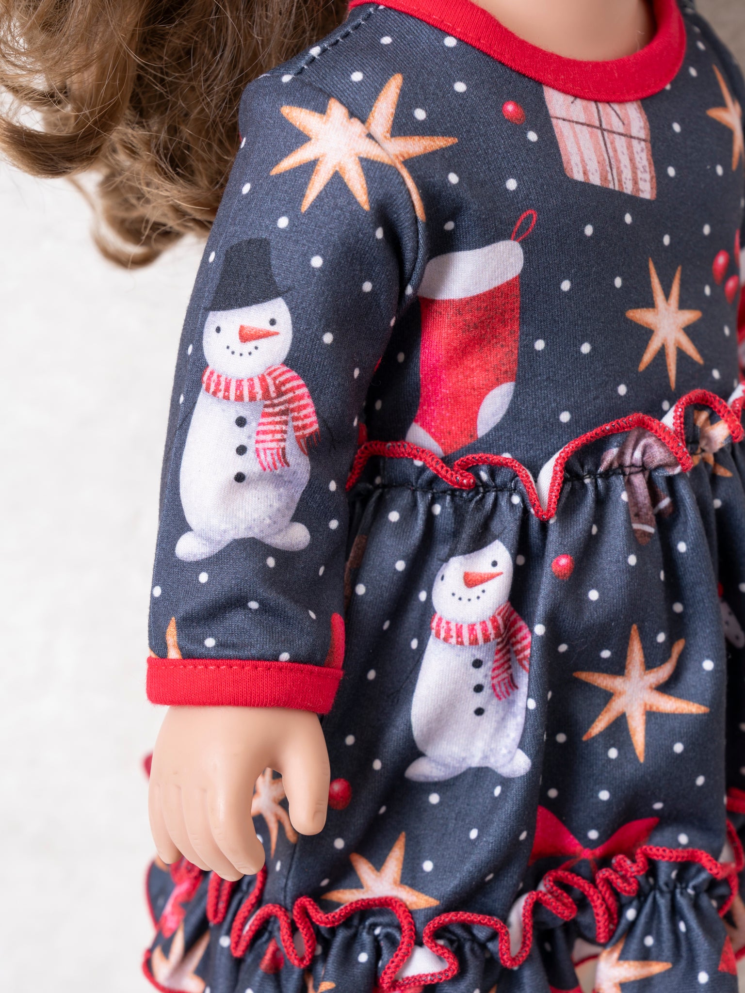 Red Trim Christmas Dreams Baby Doll Dress - Marie Nicole Clothing