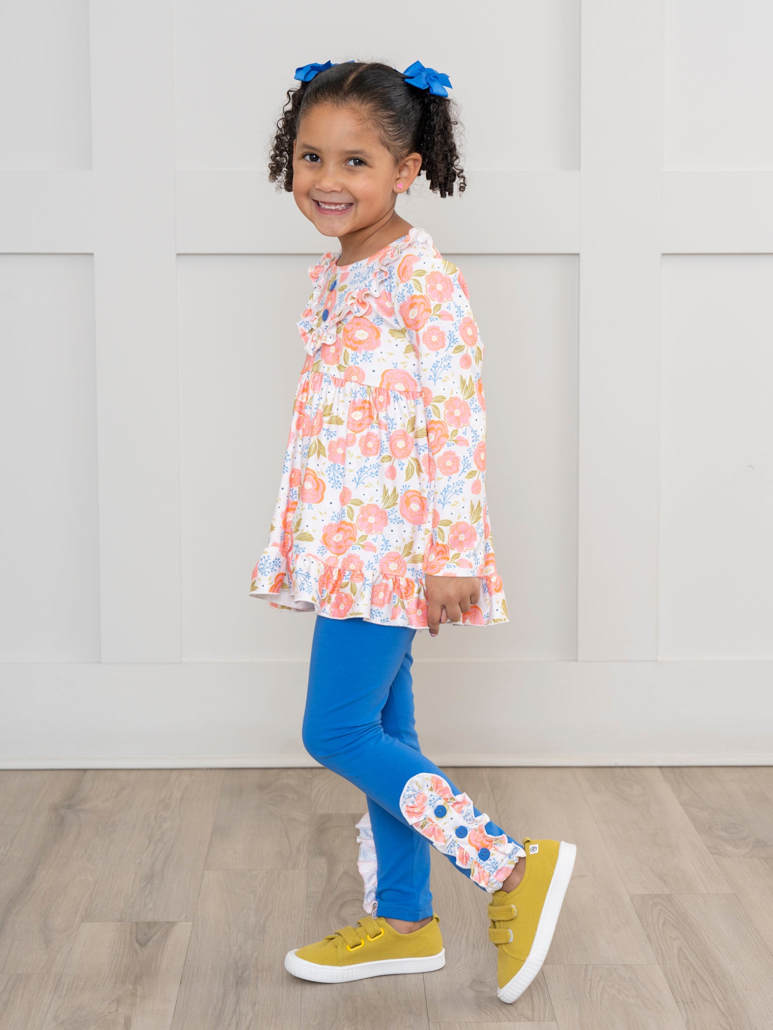 Coral & Blue Rose Garden Ruffle Outfit - Marie Nicole Clothing