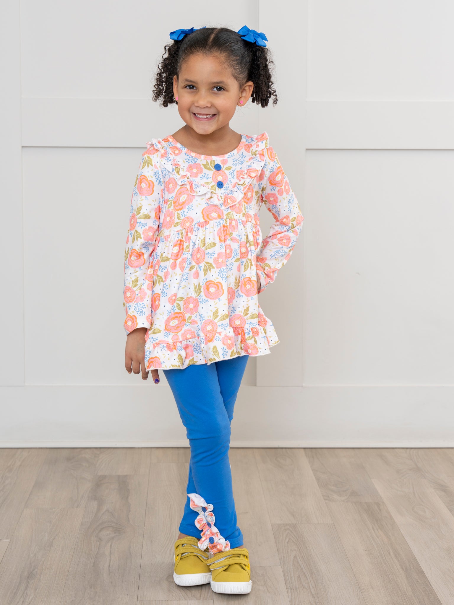 Coral & Blue Rose Garden Ruffle Outfit - Marie Nicole Clothing