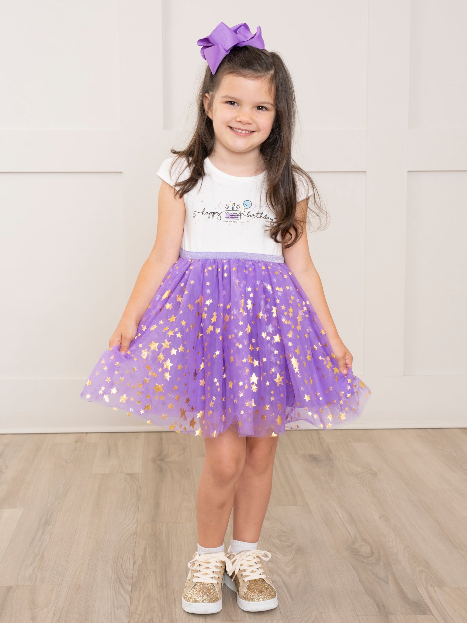 Purple & Gold Birthday Sparkle Tulle Dress - Marie Nicole Clothing