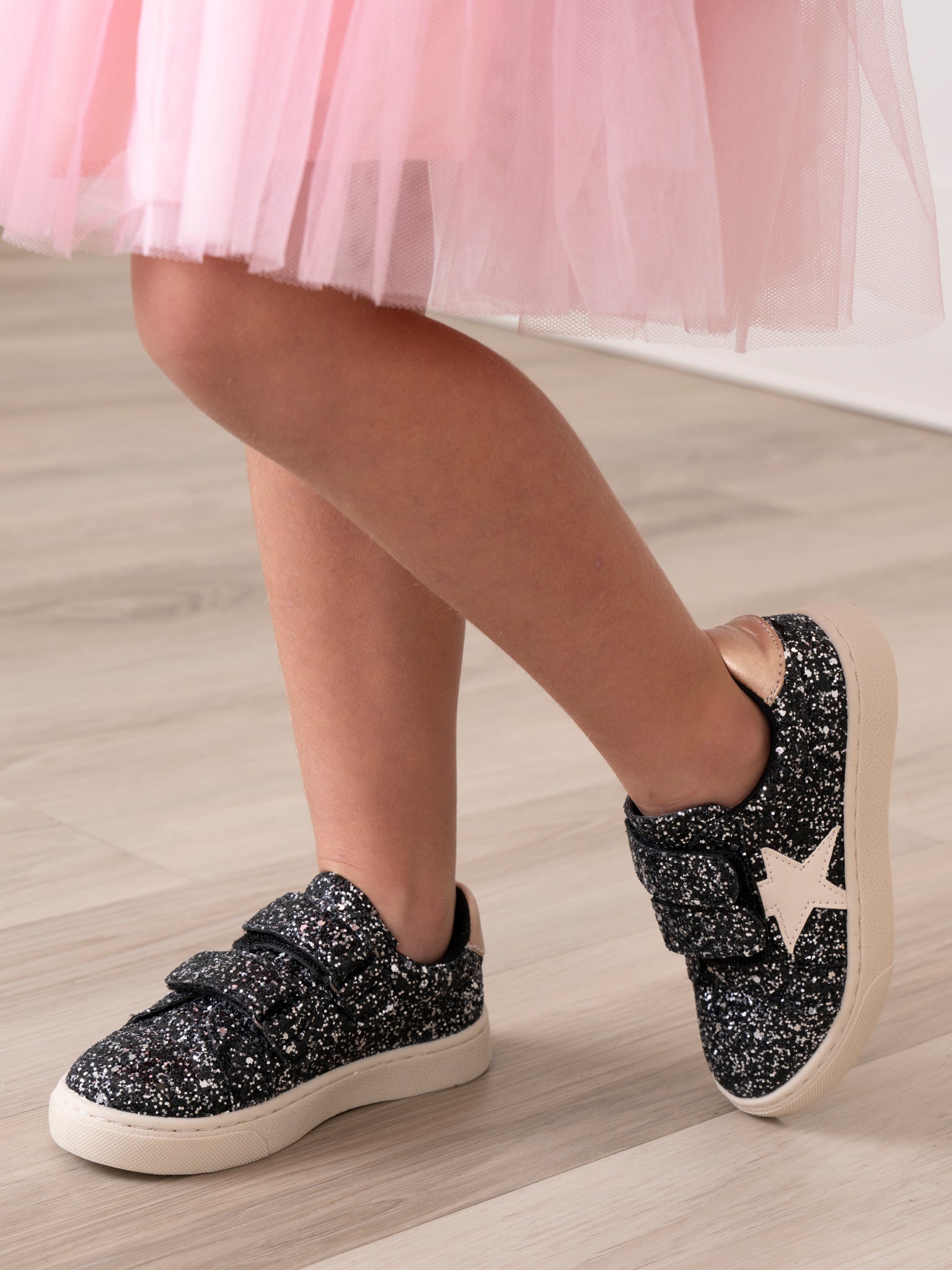 Sparkly Black Velcro Sneakers - Marie Nicole Clothing