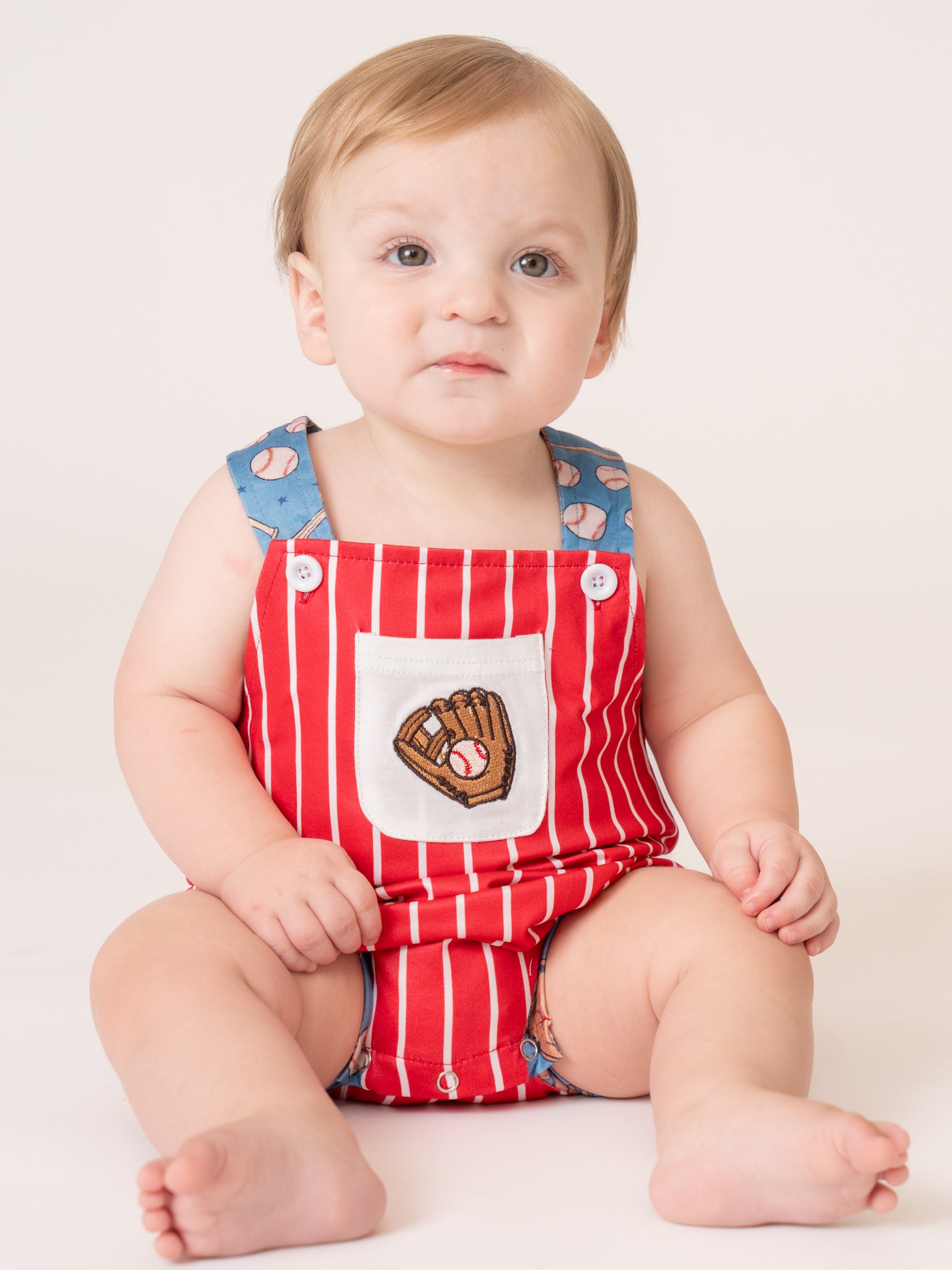 Catch the Game Stripe Embroidered Bubble Romper - Marie Nicole Clothing