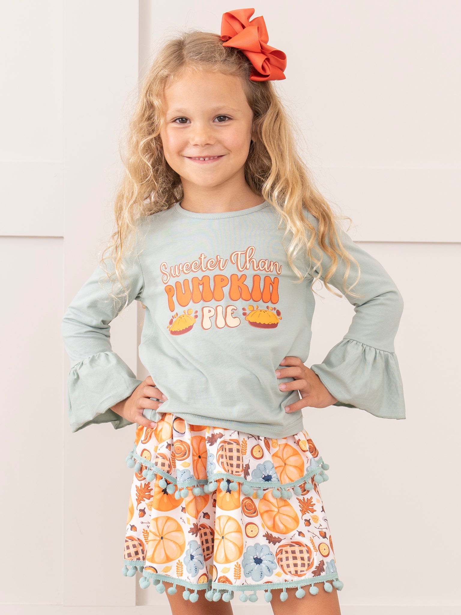 Mint "Sweet as Pumpkin Pie" Ruffle Outfit w/ Skirt - Marie Nicole Clothing