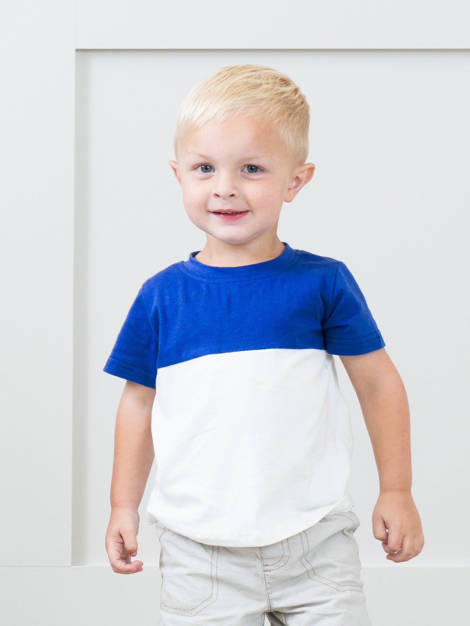 Unisex Blue & White Color Block Shirt - Marie Nicole Clothing
