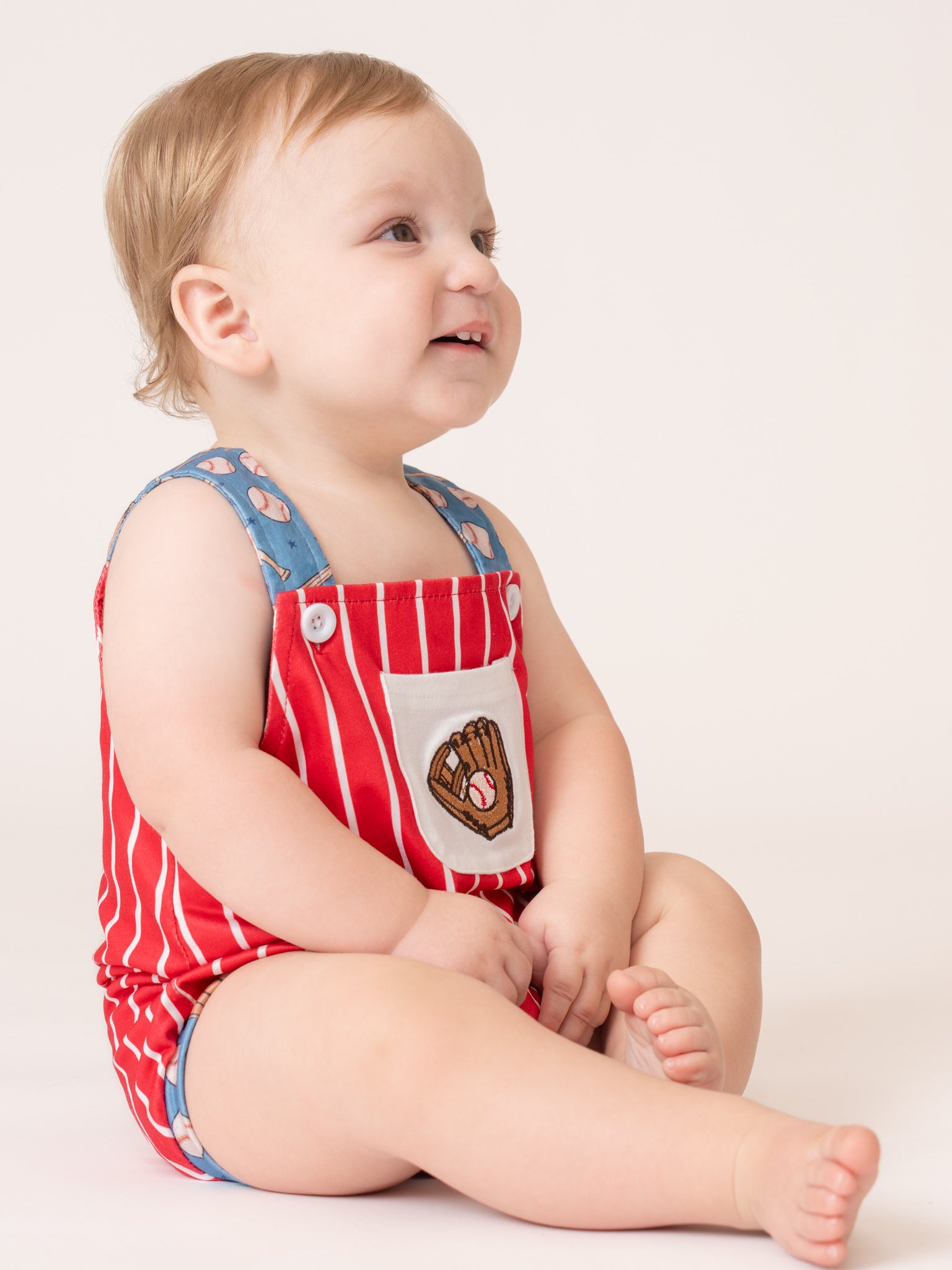 Catch the Game Stripe Embroidered Bubble Romper - Marie Nicole Clothing