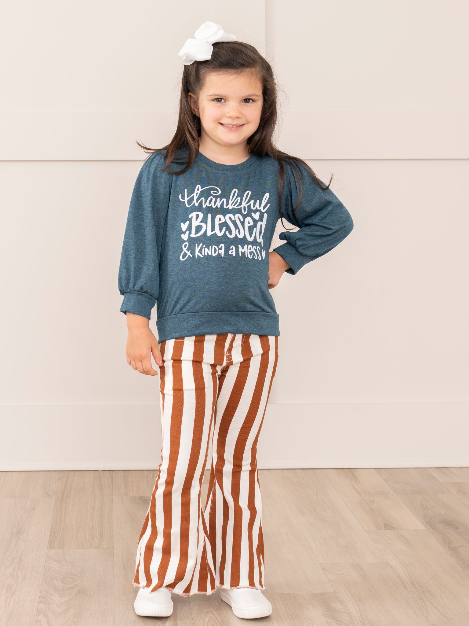 Green & Brown Stripes "Kinda a Mess" Bell Bottoms Outfit - Marie Nicole Clothing