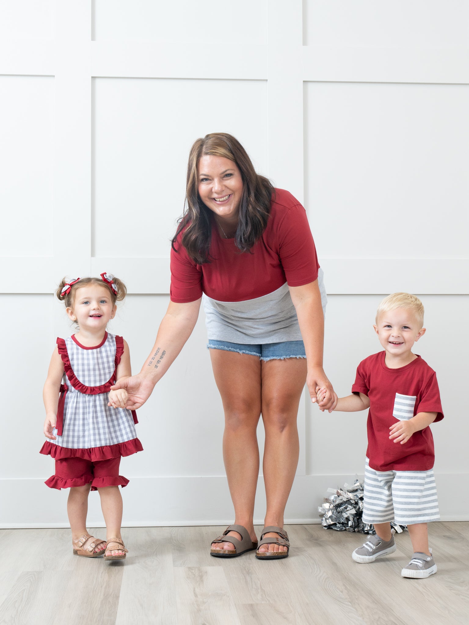 Crimson & Grey Striped Outfit - Marie Nicole Clothing