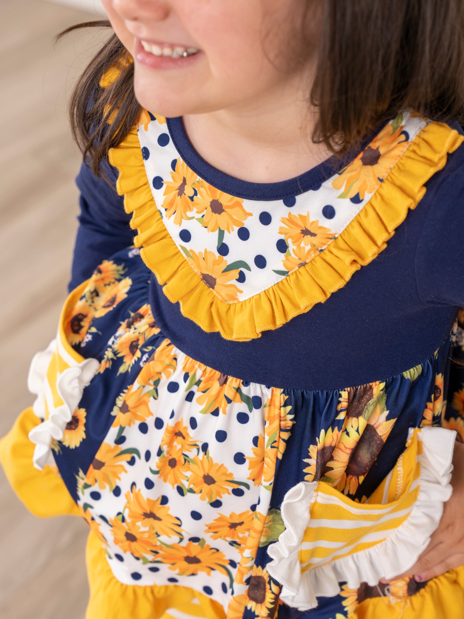 Pocket Flara Bells Outfit - Navy Sunflower - Marie Nicole Clothing