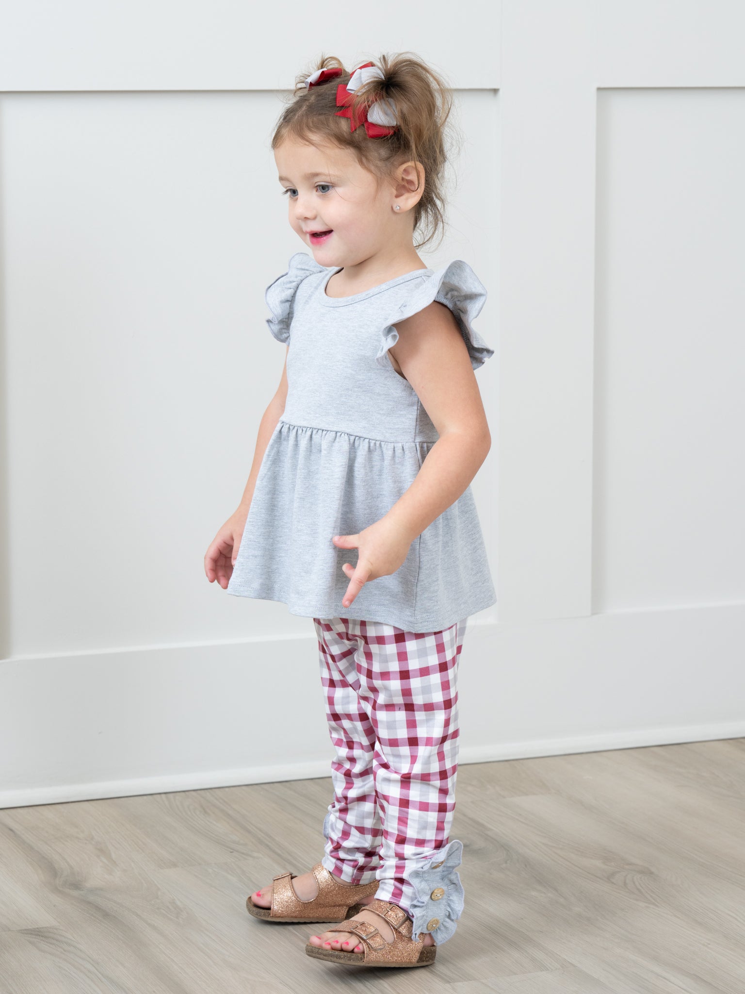 Crimson & Grey Plaid Ruffle Outfit - Marie Nicole Clothing