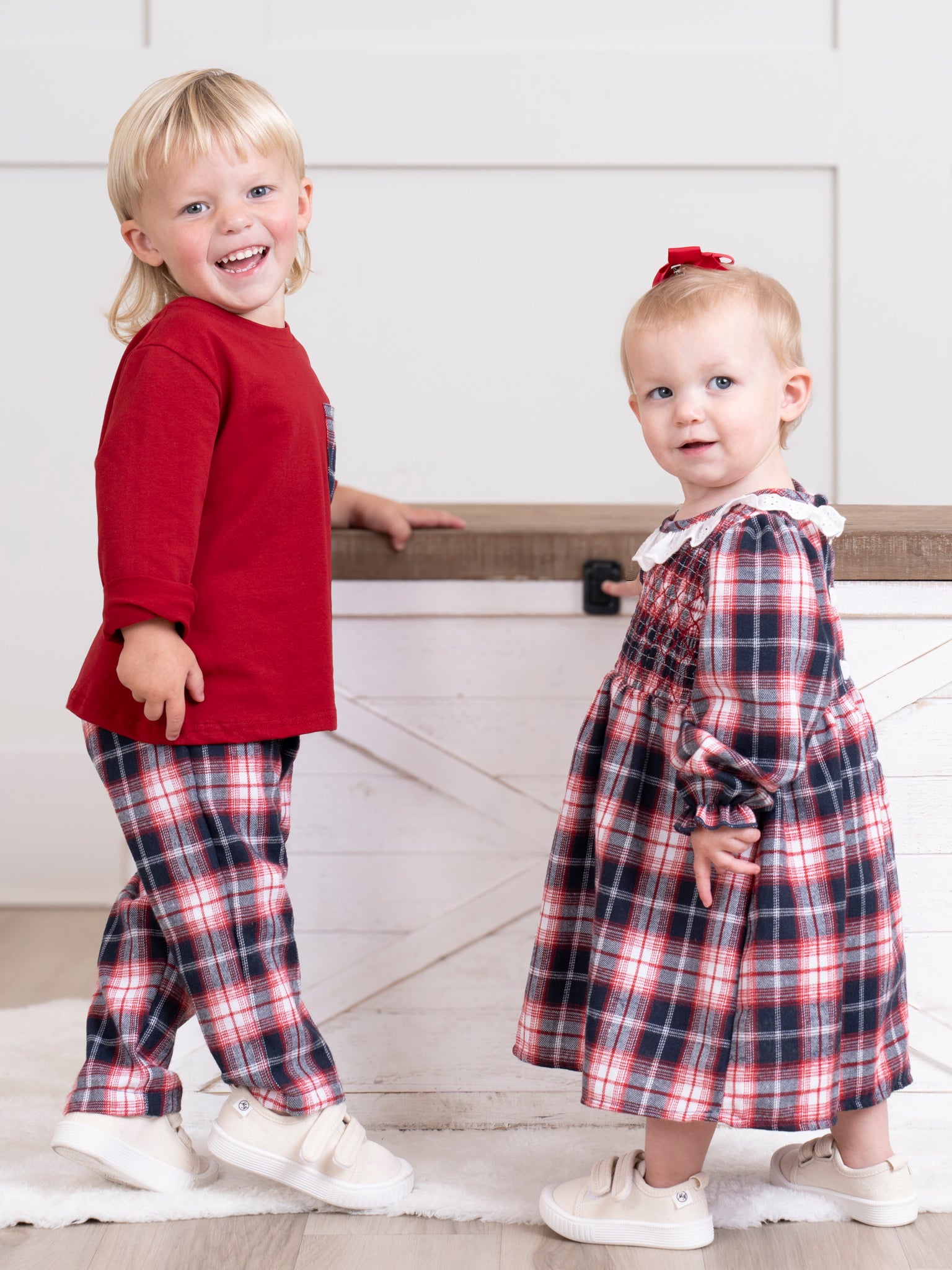 Joyous Plaid Smocked Dress - Marie Nicole Clothing