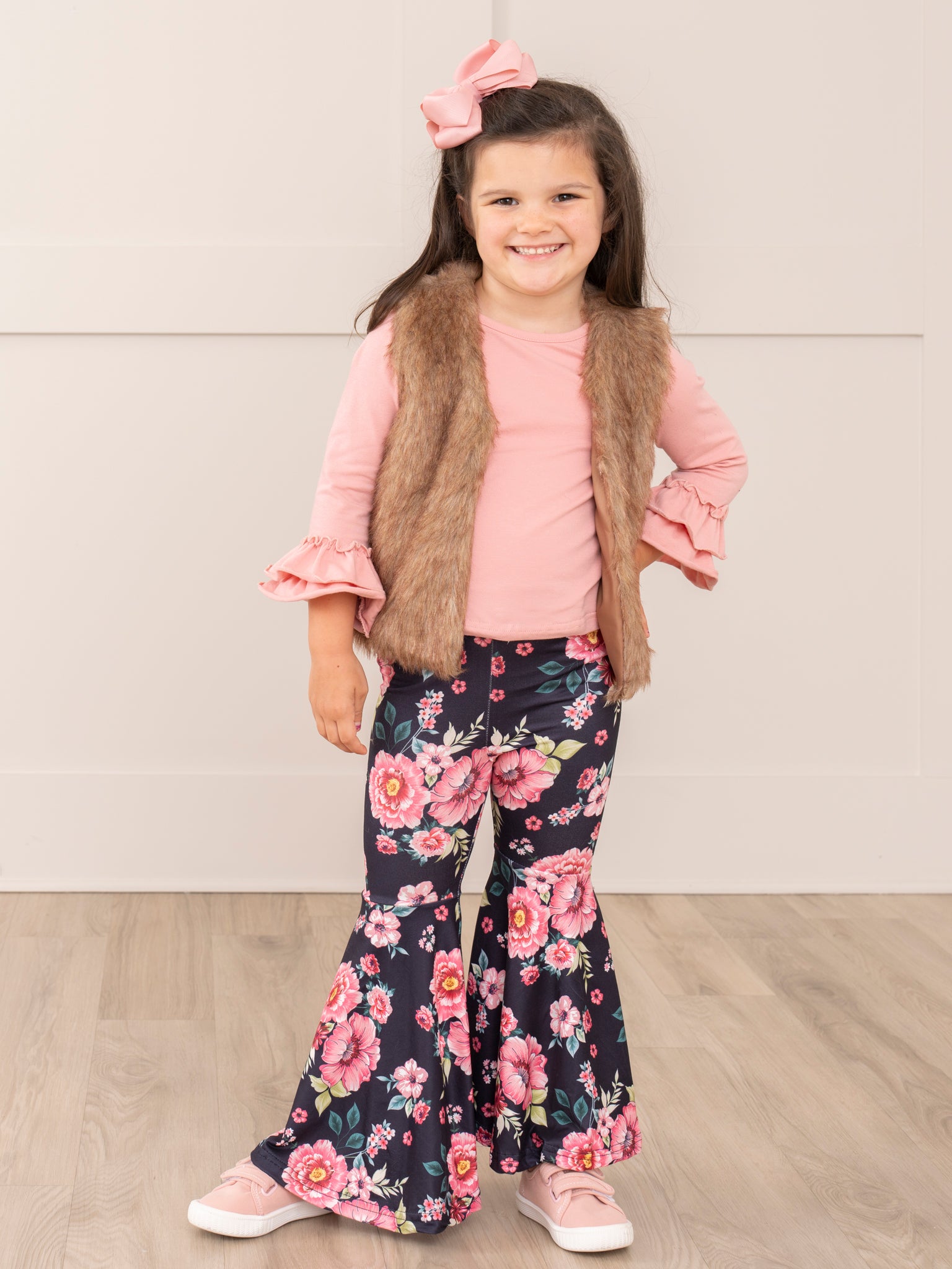 Pink Garden Bell Bottoms 3 Piece Set - Marie Nicole Clothing
