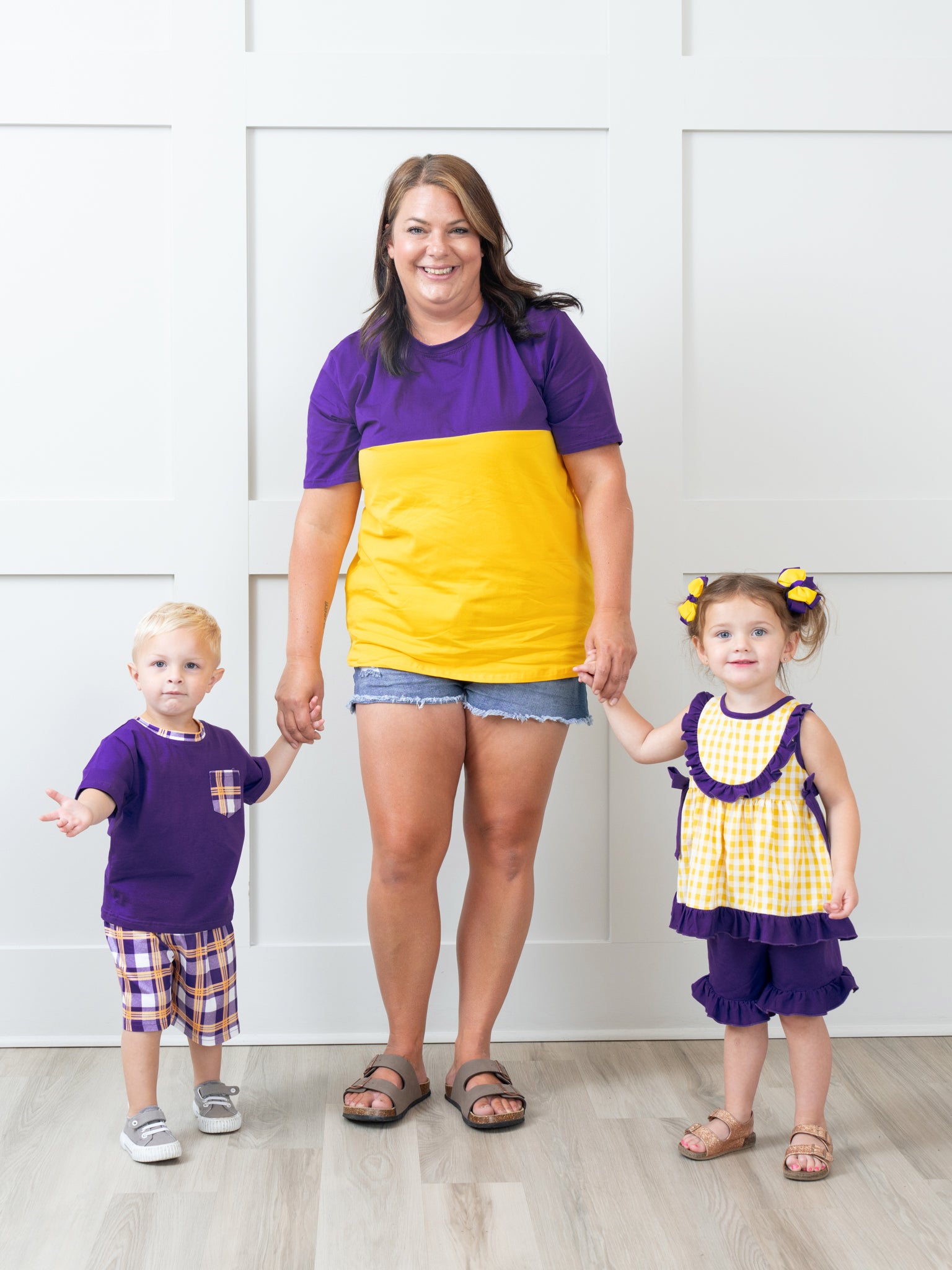 Purple & Gold Gingham Ruffle Outfit - Marie Nicole Clothing