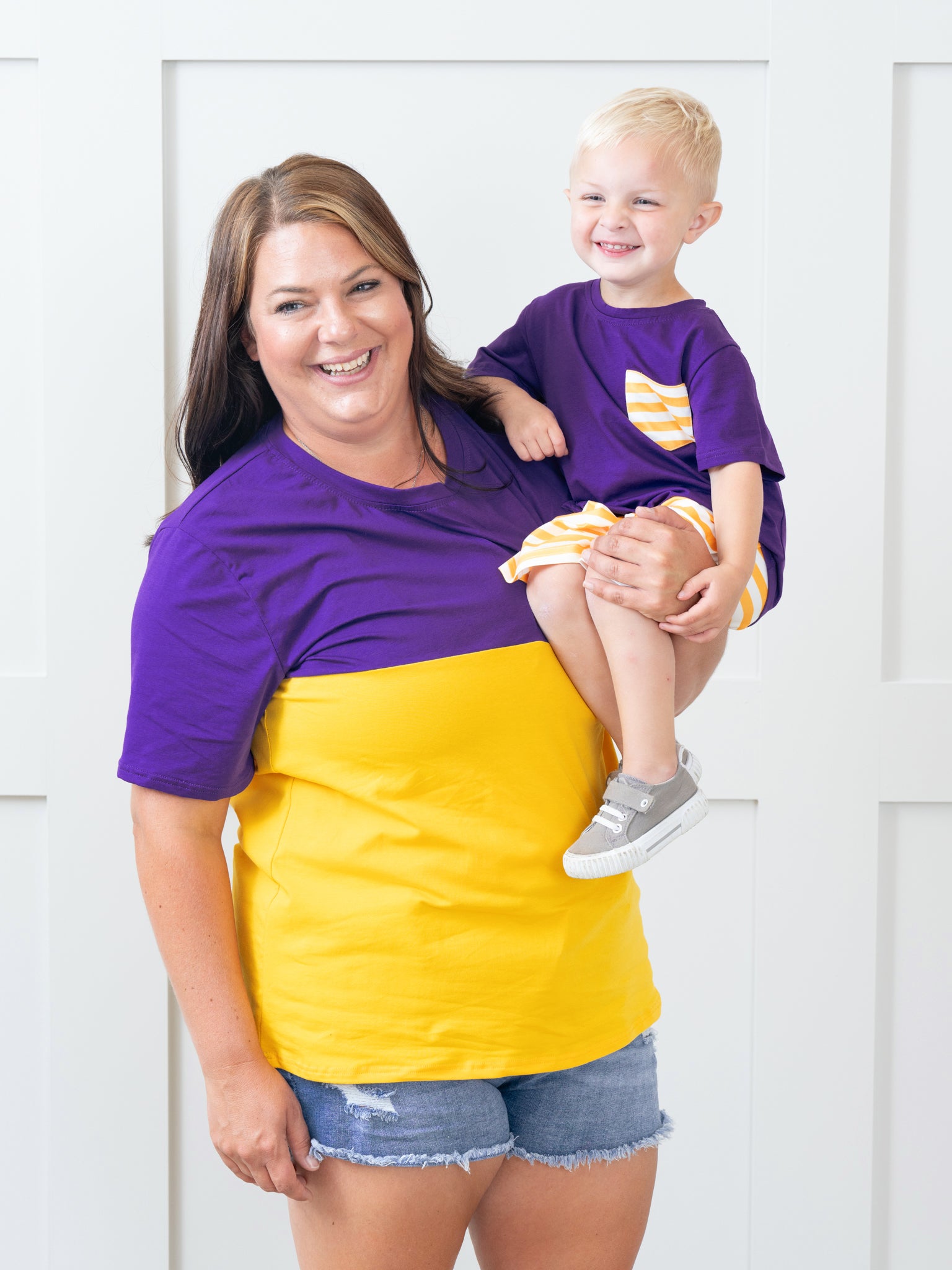 Purple & Gold Striped Outfit - Marie Nicole Clothing