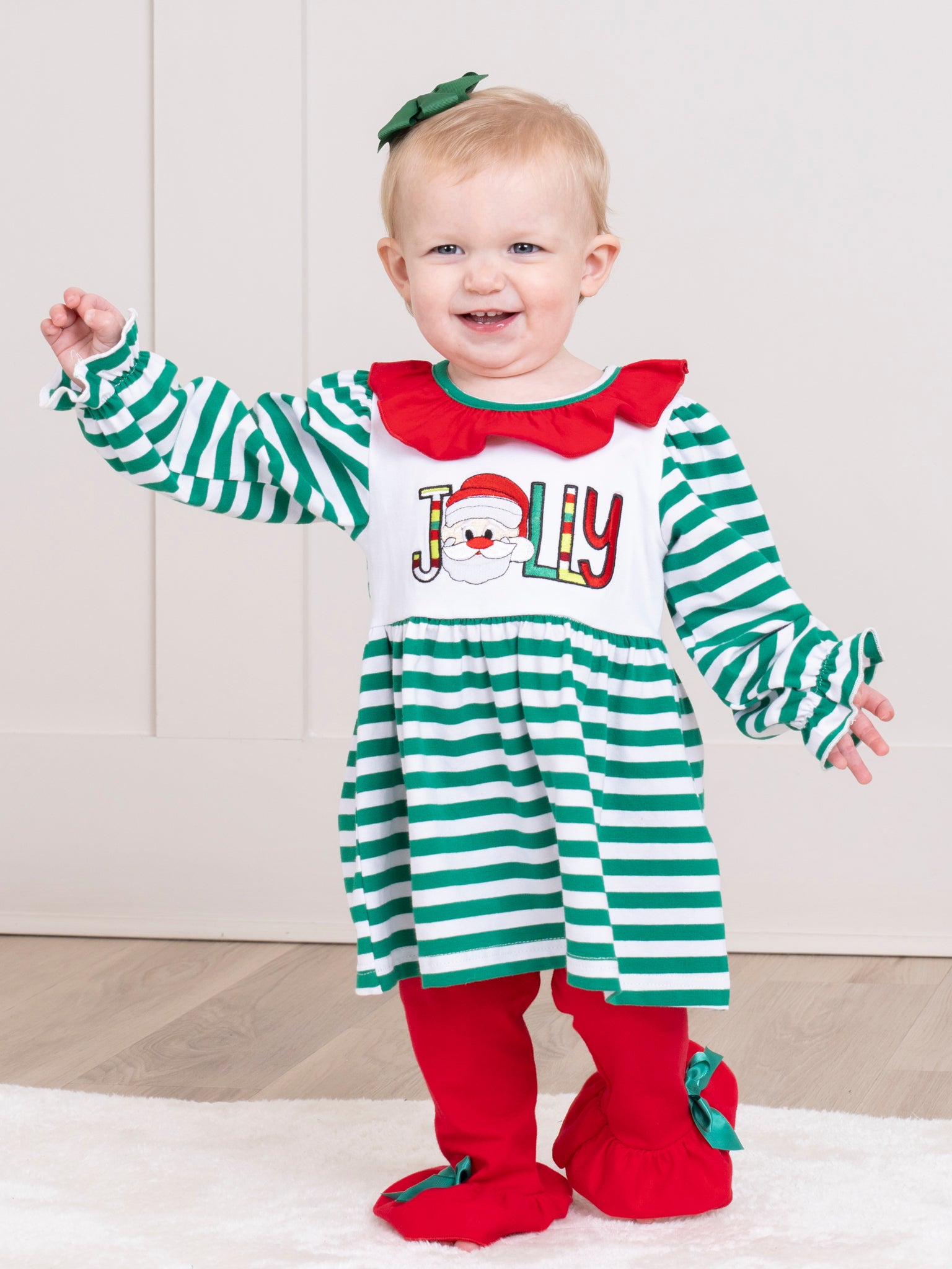 Green Stripe Jolly Santa Ruffle Outfit - Marie Nicole Clothing