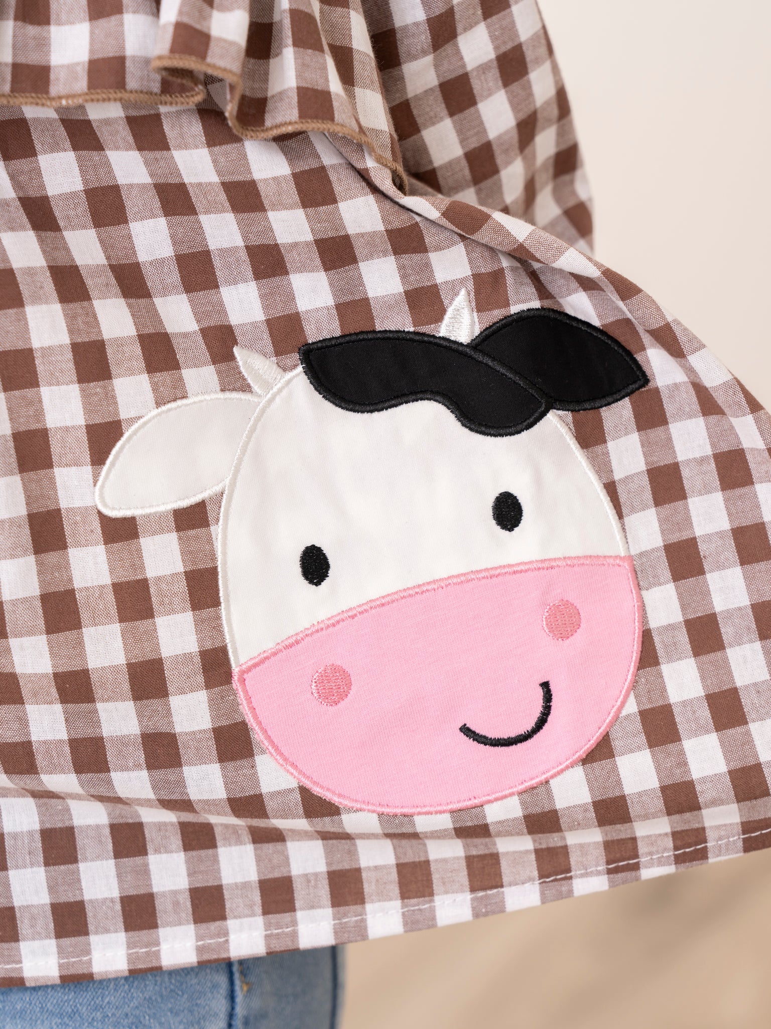 Brown Gingham Cow Denim Outfit - Marie Nicole Clothing