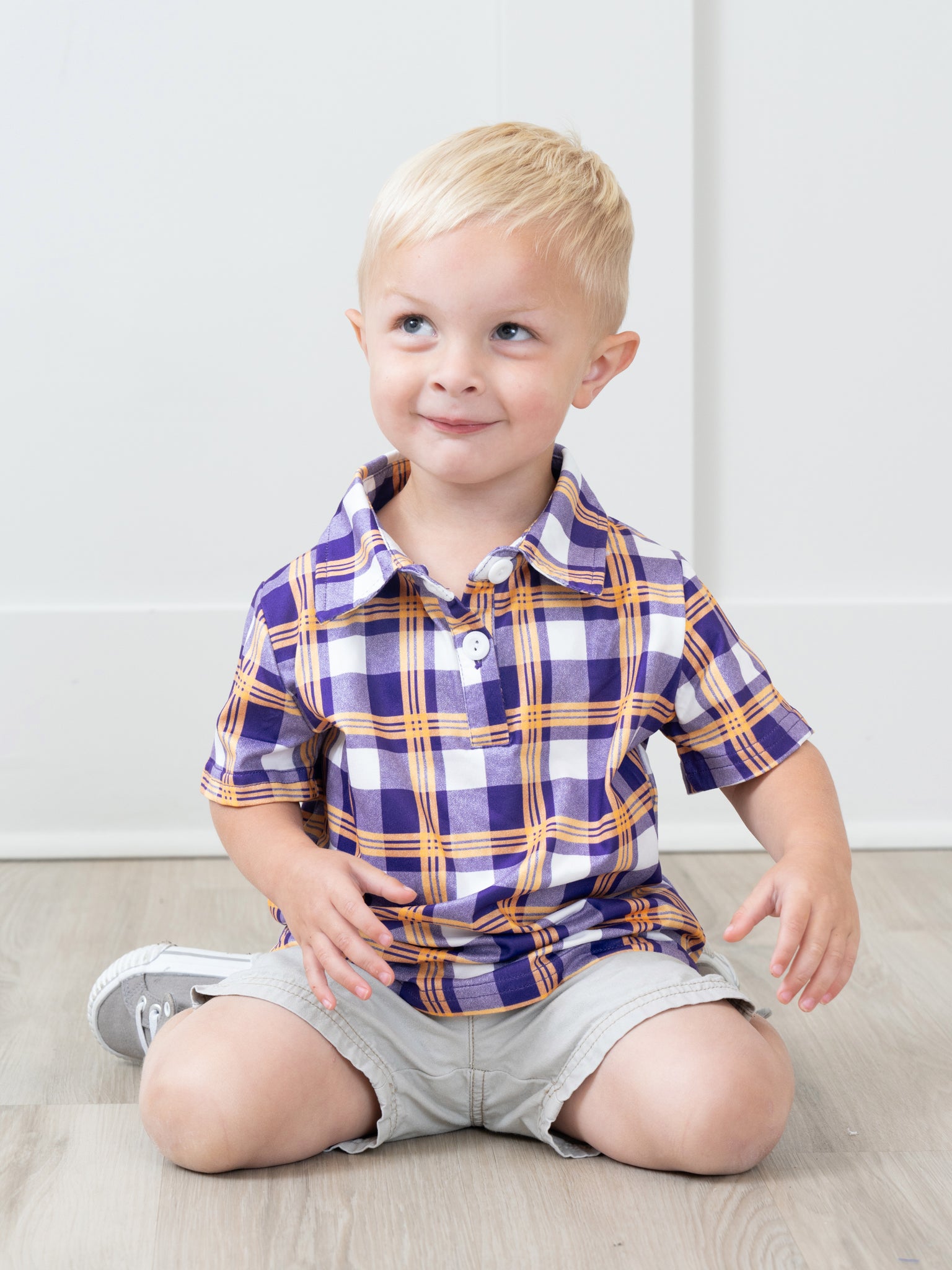 Purple & Gold Plaid Polo - Marie Nicole Clothing