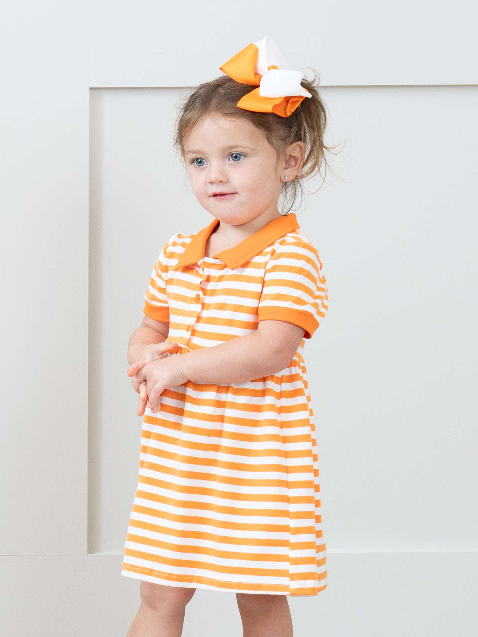 Orange & White Striped Polo Dress - Marie Nicole Clothing