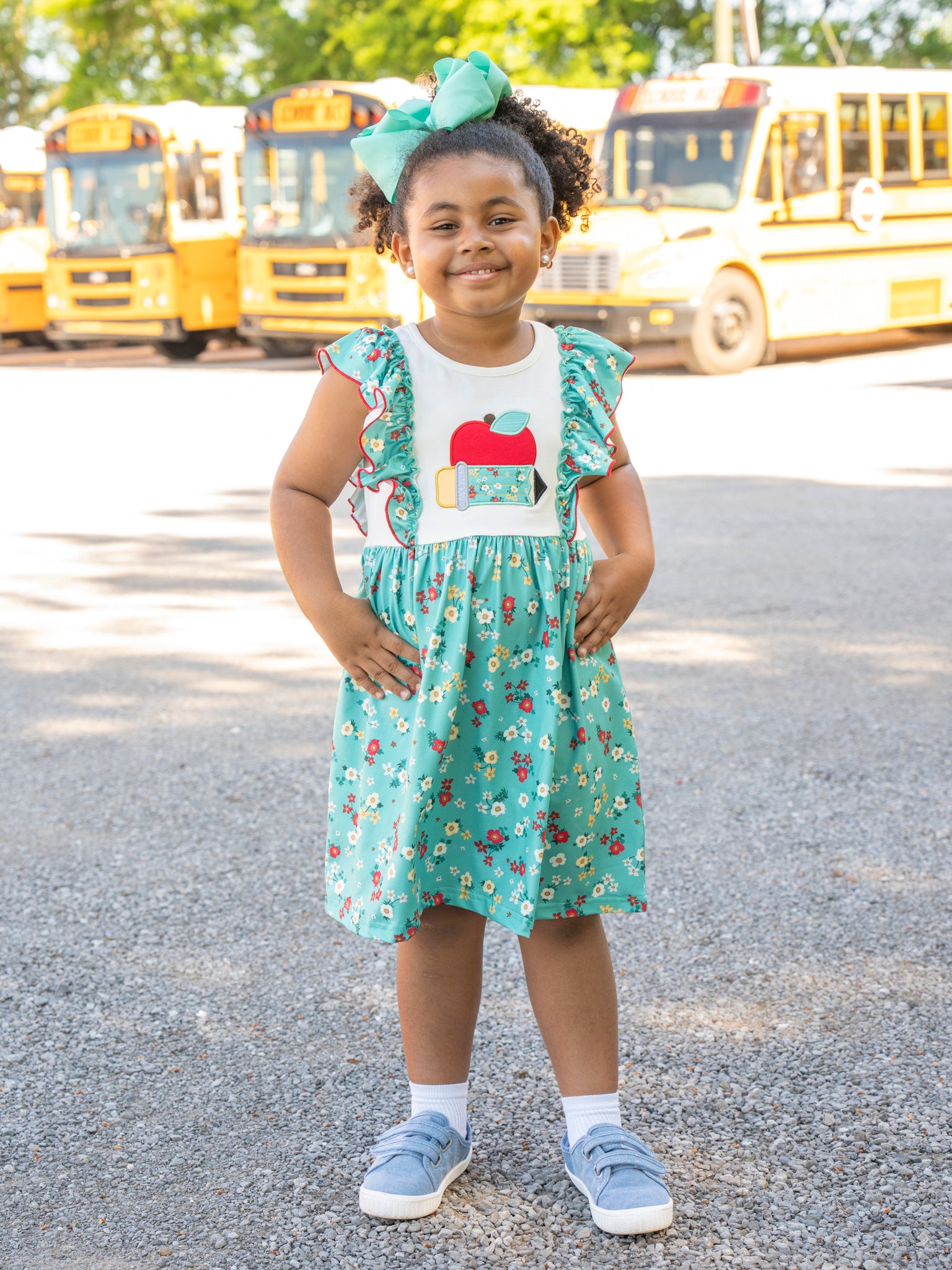 Teal Floral School Time Ruffle Dress - Marie Nicole Clothing