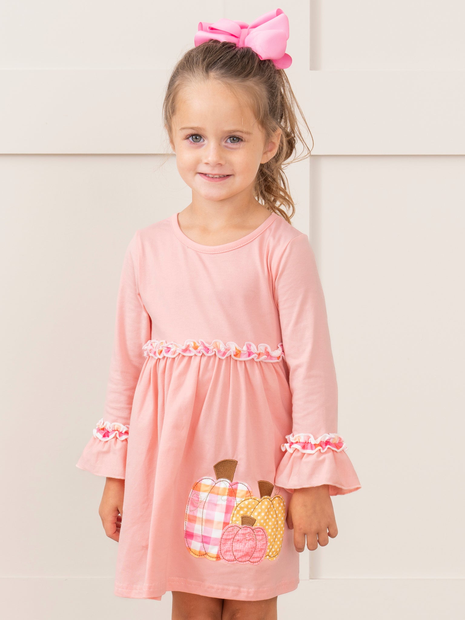 Salmon Pumpkin Plaid Ruffle Dress - Marie Nicole Clothing