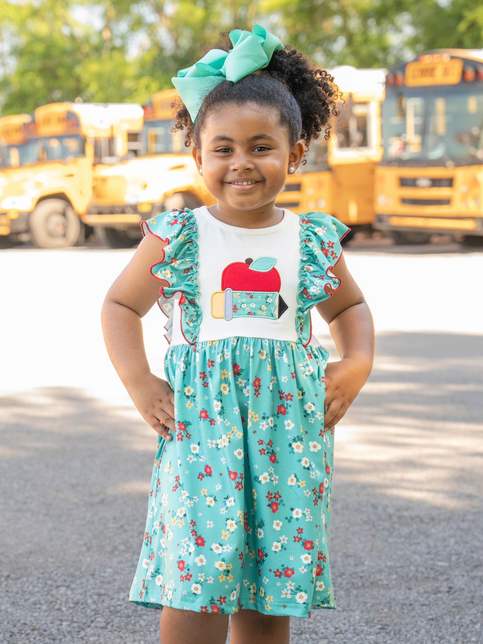 Teal Floral School Time Ruffle Dress - Marie Nicole Clothing