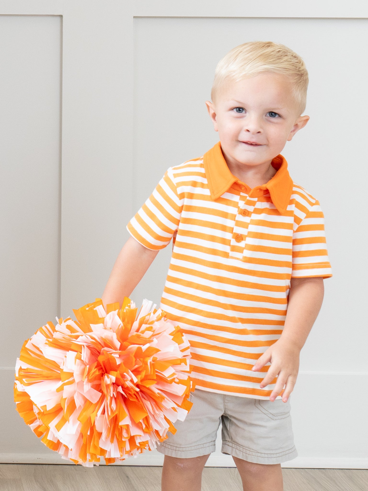 Orange & White Striped Polo - Marie Nicole Clothing