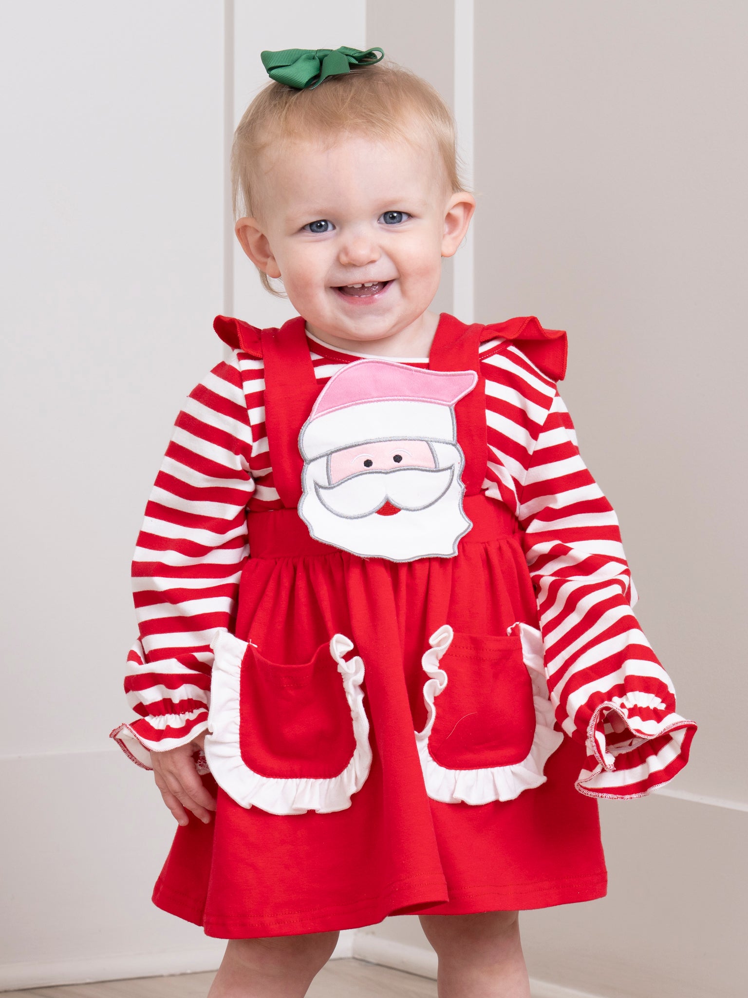 Red & White Striped Santa Overalls Set - Marie Nicole Clothing