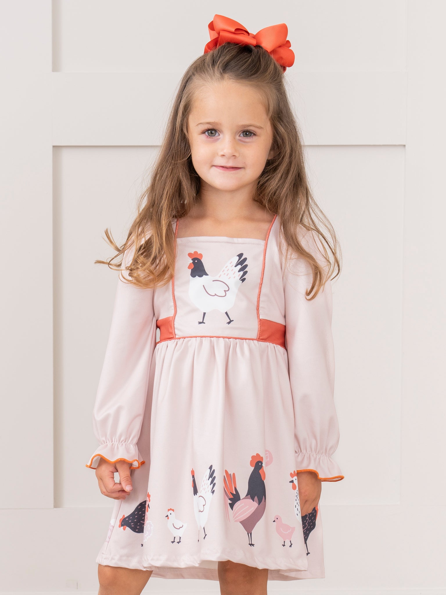 Burnt Orange & Blush Chicken Ruffle Dress - Marie Nicole Clothing