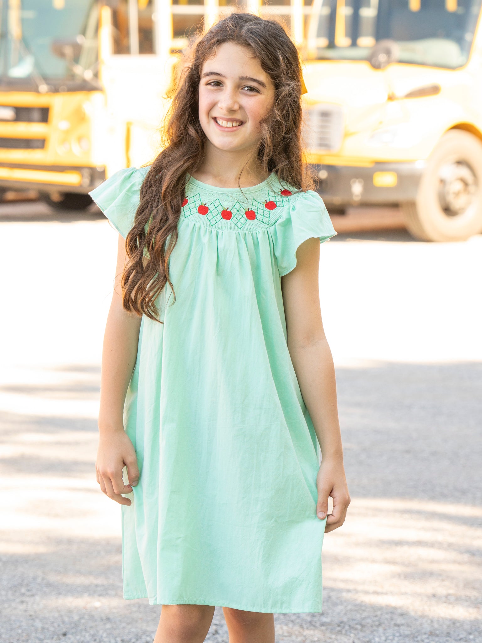 Turquoise Smocked Apples Dress - Marie Nicole Clothing