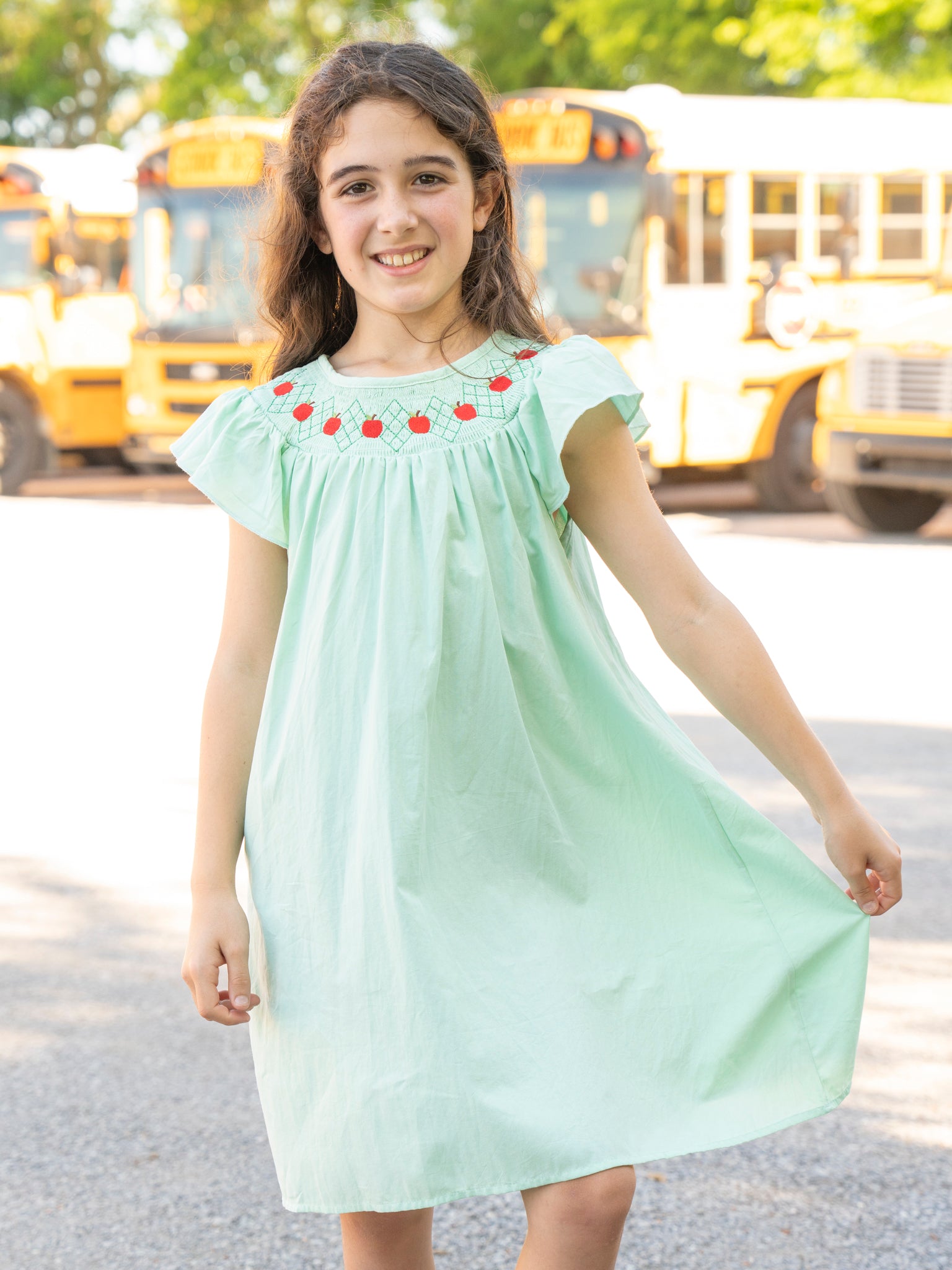 Turquoise Smocked Apples Dress - Marie Nicole Clothing