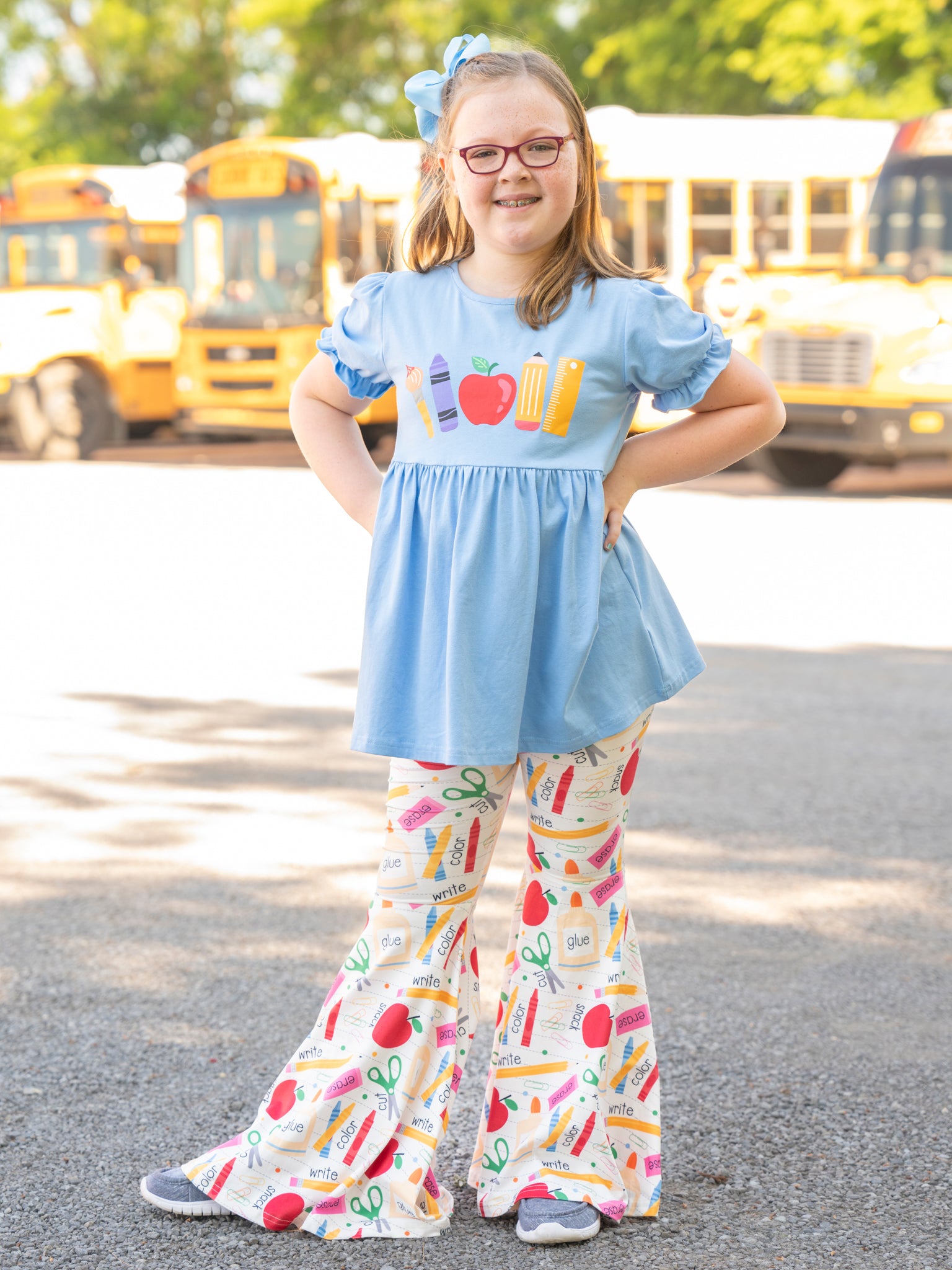Blue School Supplies Bell Bottom Outfit - Marie Nicole Clothing