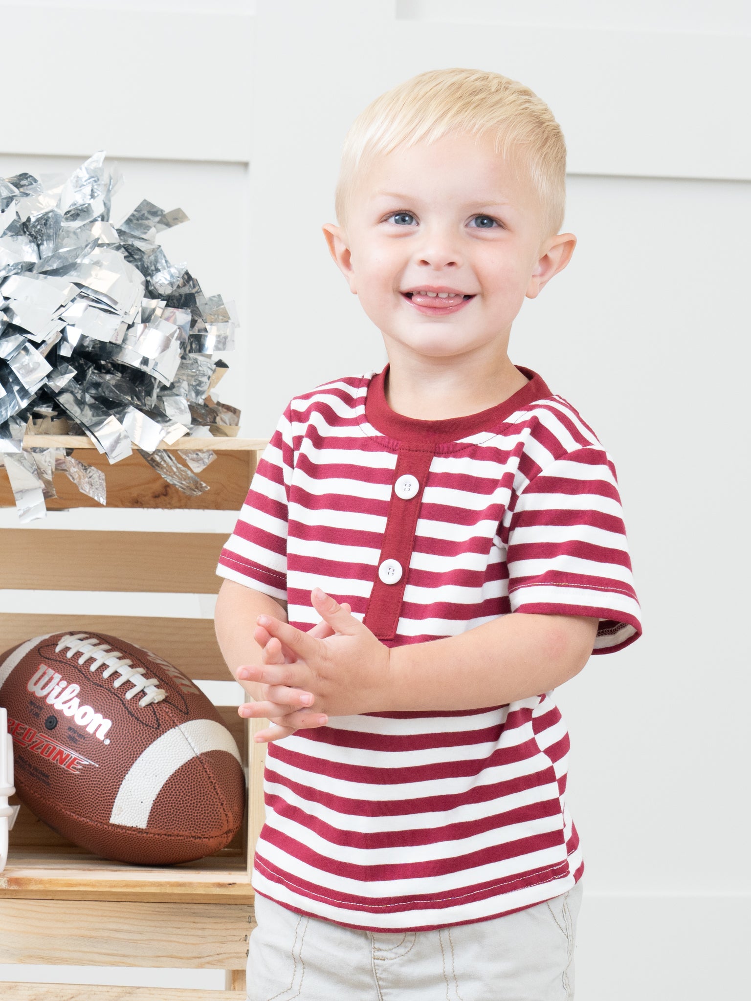 Maroon & White Striped Shirt - Marie Nicole Clothing