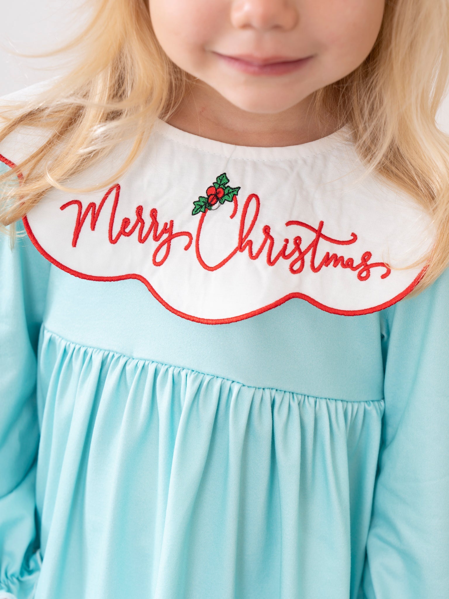 Teal & Red Gingham "Merry Christmas" Dress - Marie Nicole Clothing