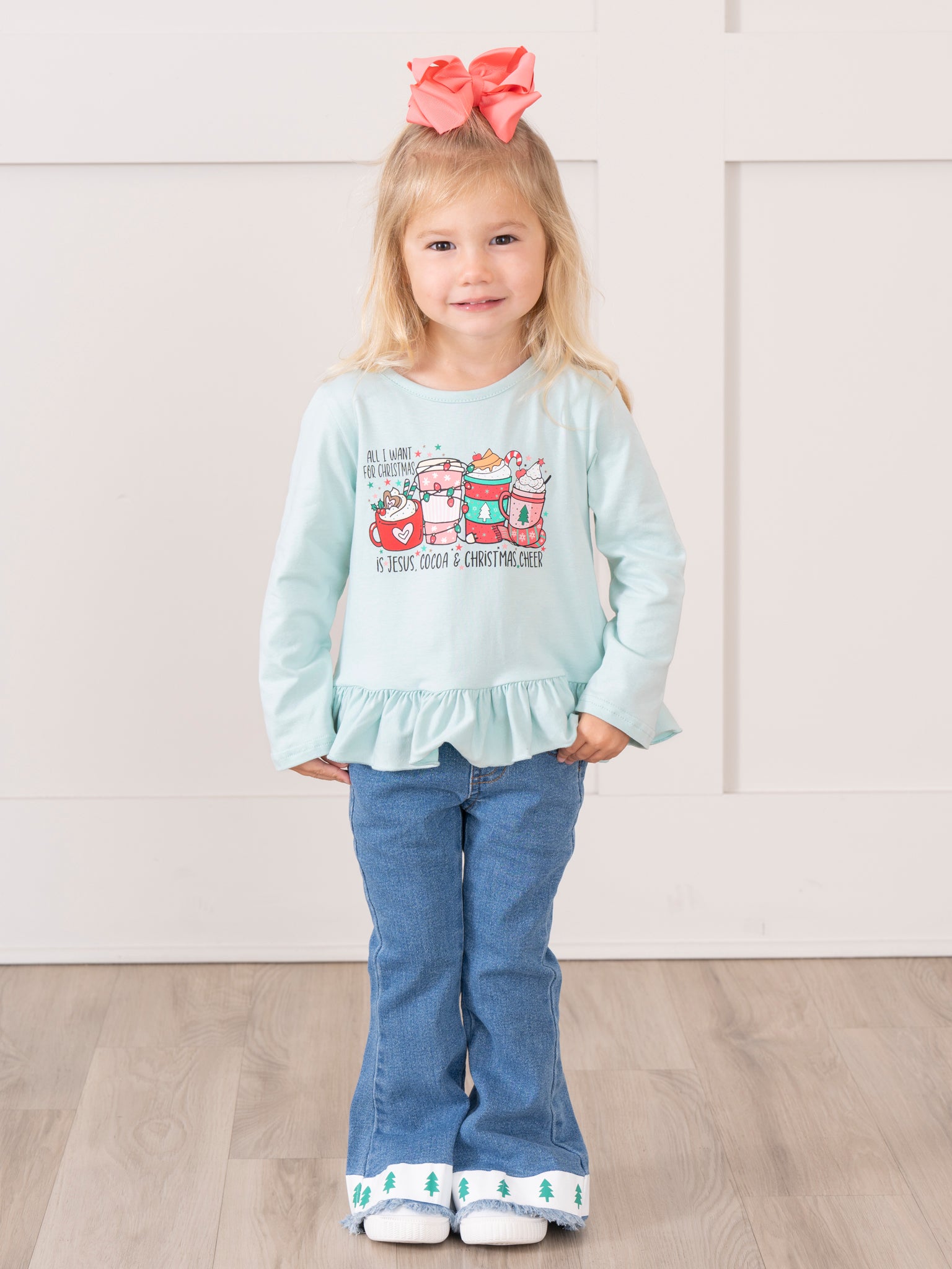 Holiday Drinks Denim Bell Bottoms Outfit - Marie Nicole Clothing