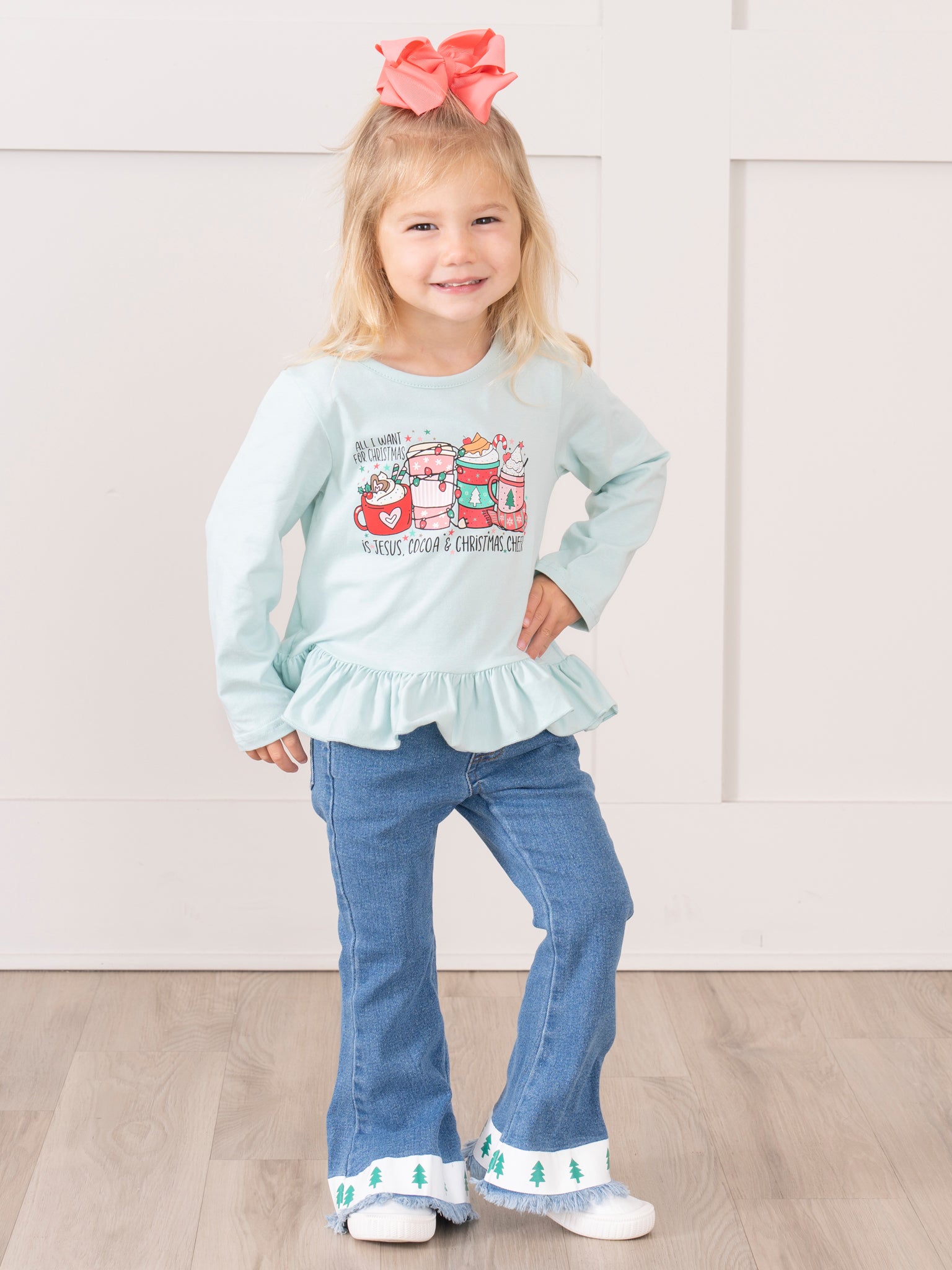 Holiday Drinks Denim Bell Bottoms Outfit - Marie Nicole Clothing